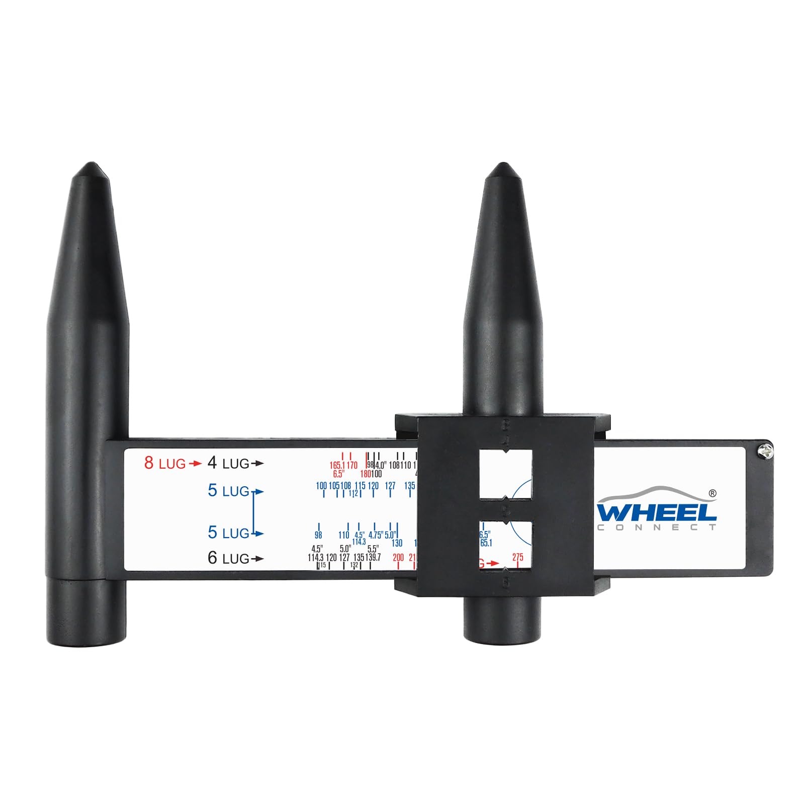 WHEEL CONNECT PCD Gauge,Wheel/Rim Bolt Pattern Measuring Tool, PCD Ruler, Sliding Caliper for 4 5 6 8 Holes, Style-B