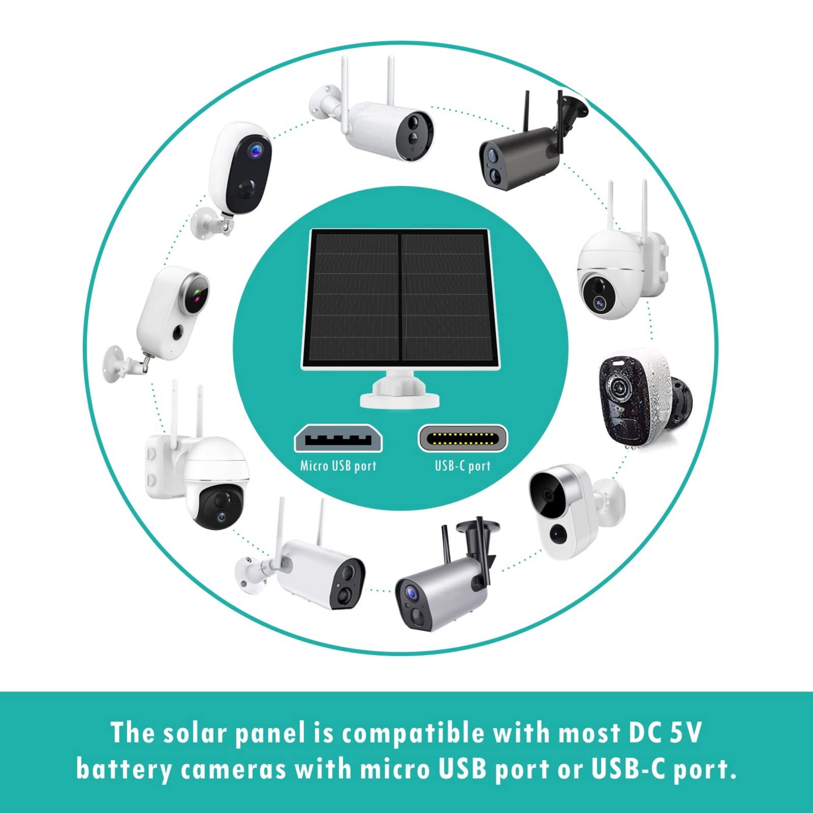 Solar Panel For Security Camera, 5W Usb Solar Panel Compatible With Rechargeable Battery Camera, Camera Solar Panel With Ip65 Waterproof, Adjustable Bracket, 9.8Ft Cable(2 Pack)