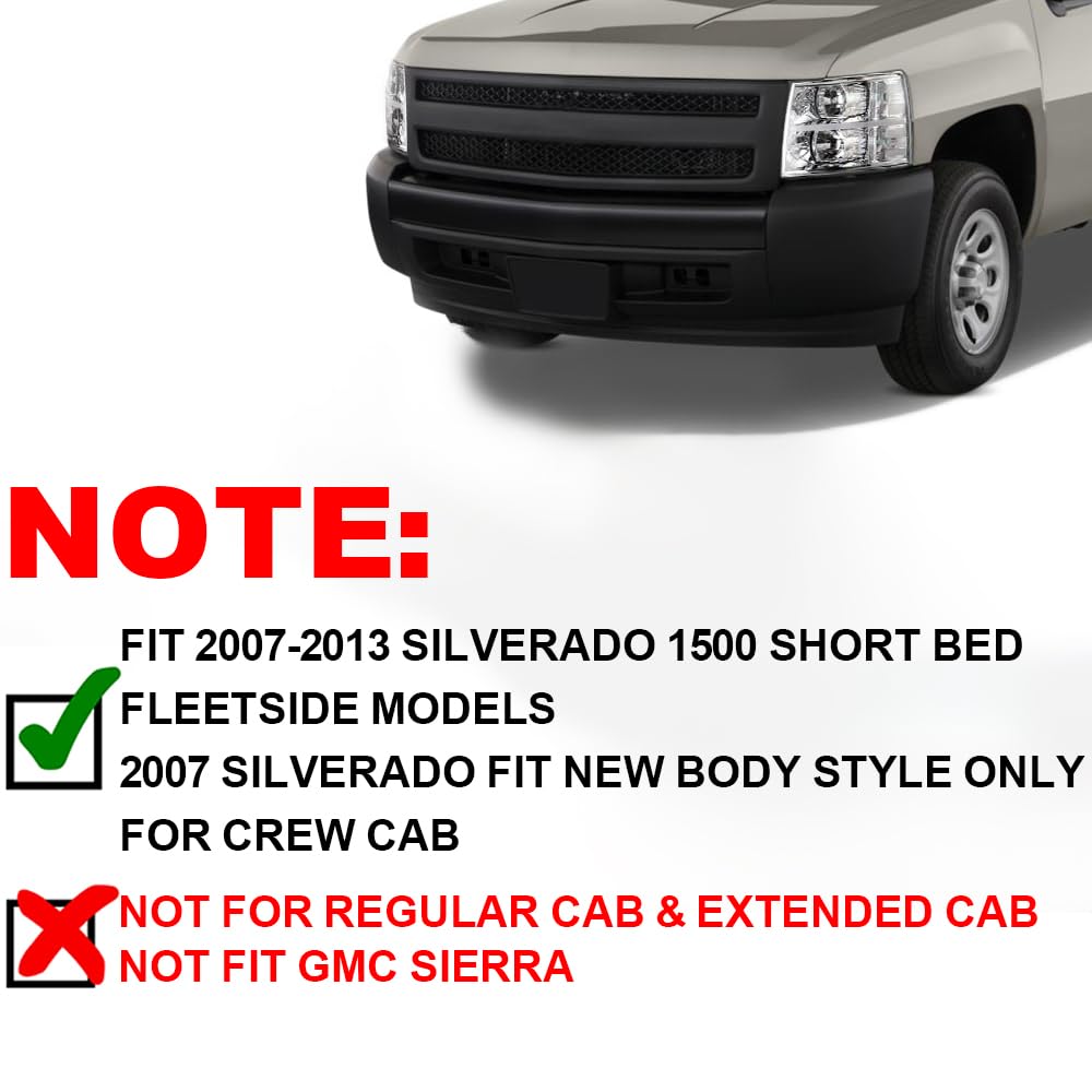 G-PLUS Textured Fender Flares, Fit 2007-2013 Chevy Silverado 1500 Fleetside 69.3'' Short Bed Crew Cab, Fit 07 Silverado New Body