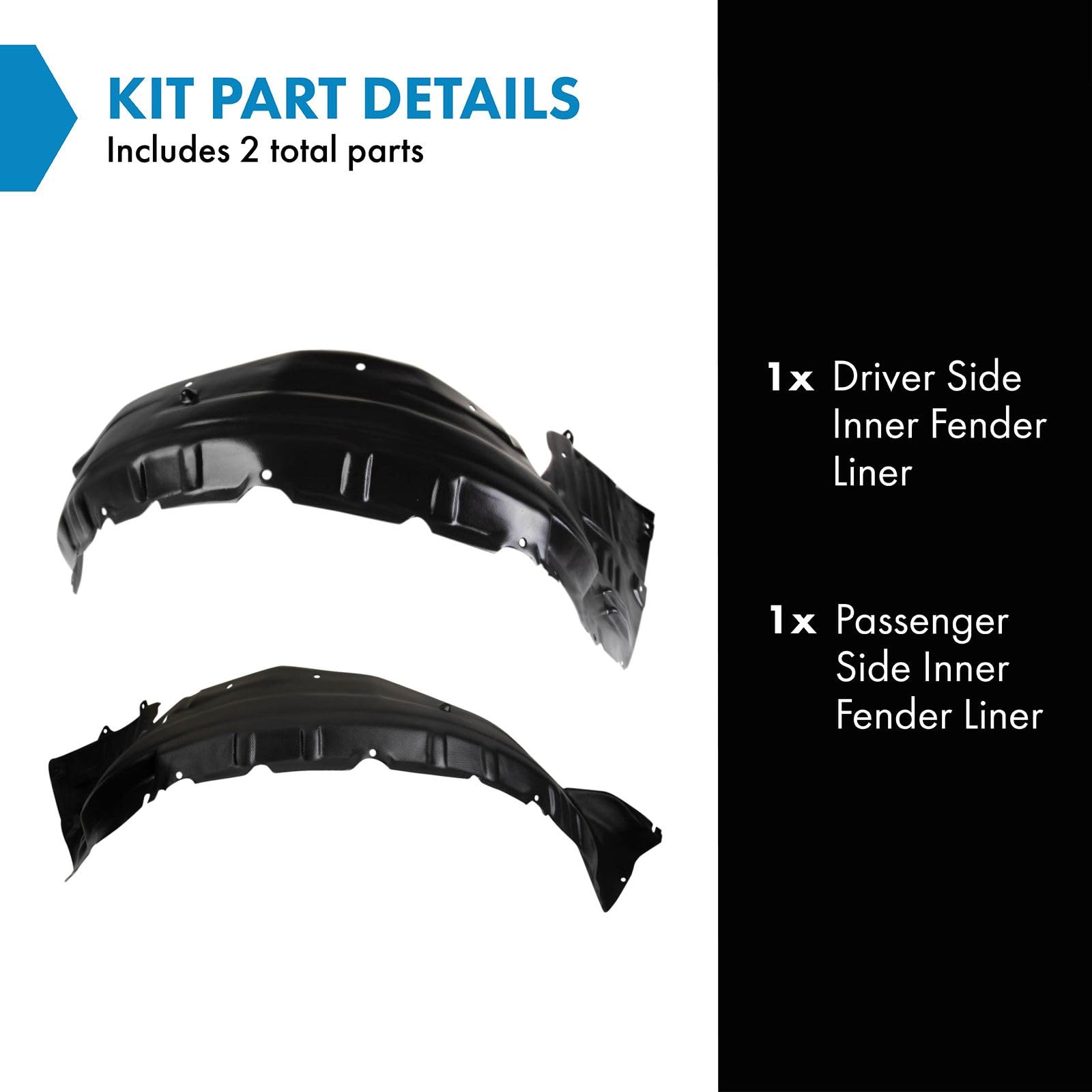 Trq Inner Fender Liner Set Compatible With 2001-2002 Mitsubishi Montero Mi1248112 Mi1249112