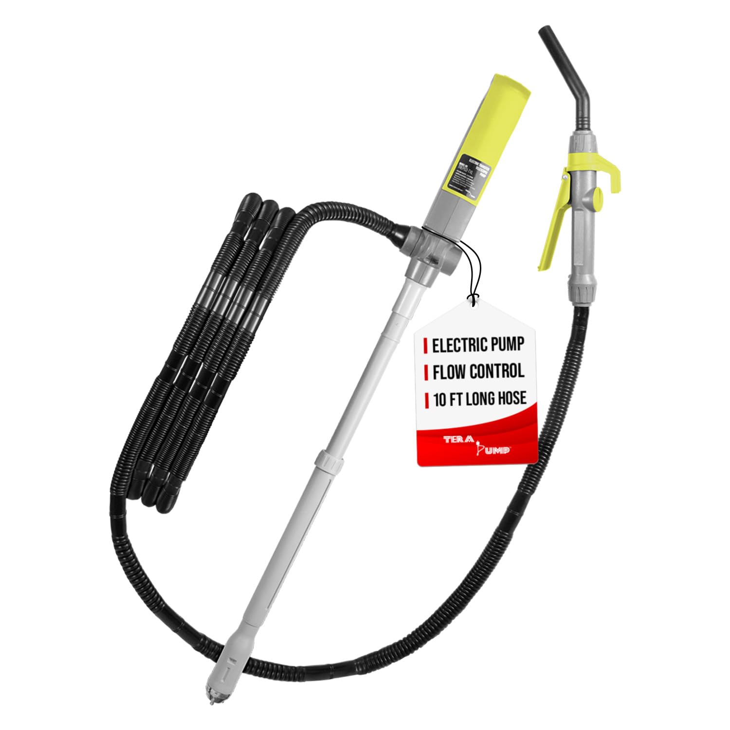 TERA PUMP Fuel Transfer Pump w/Quick Flow Control Nozzle & Telescopic Tube - 3X Electric Power Options: 12V AC/DC Plug-in & DC I