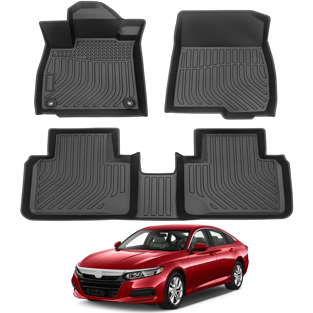 Custom Fit Rubber Car Floor Mats For 2018-2023 Honda Accord, Honda Accord Floor Mats, Full Set Includes 1St And 2Nd Rows Maximum