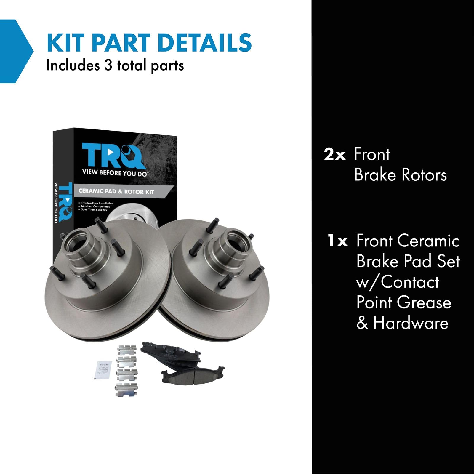 Trq Front Brake Pad & Rotor Kit Brake Pads Brake Rotor Ceramic Compatible With 2003 Ford E-150 E-150 Club Wagon 1994-2002 E-150