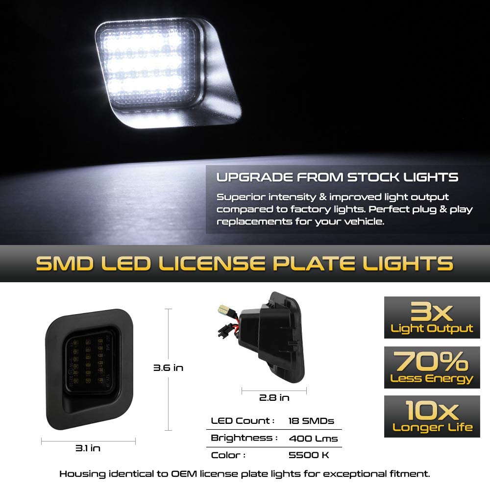 Vipmotoz Full Led Smoke Lens License Plate Light For 2003-2018 Compatible With Dodge Ram 1500 2500 3500 Pickup Truck, 6000K Diam