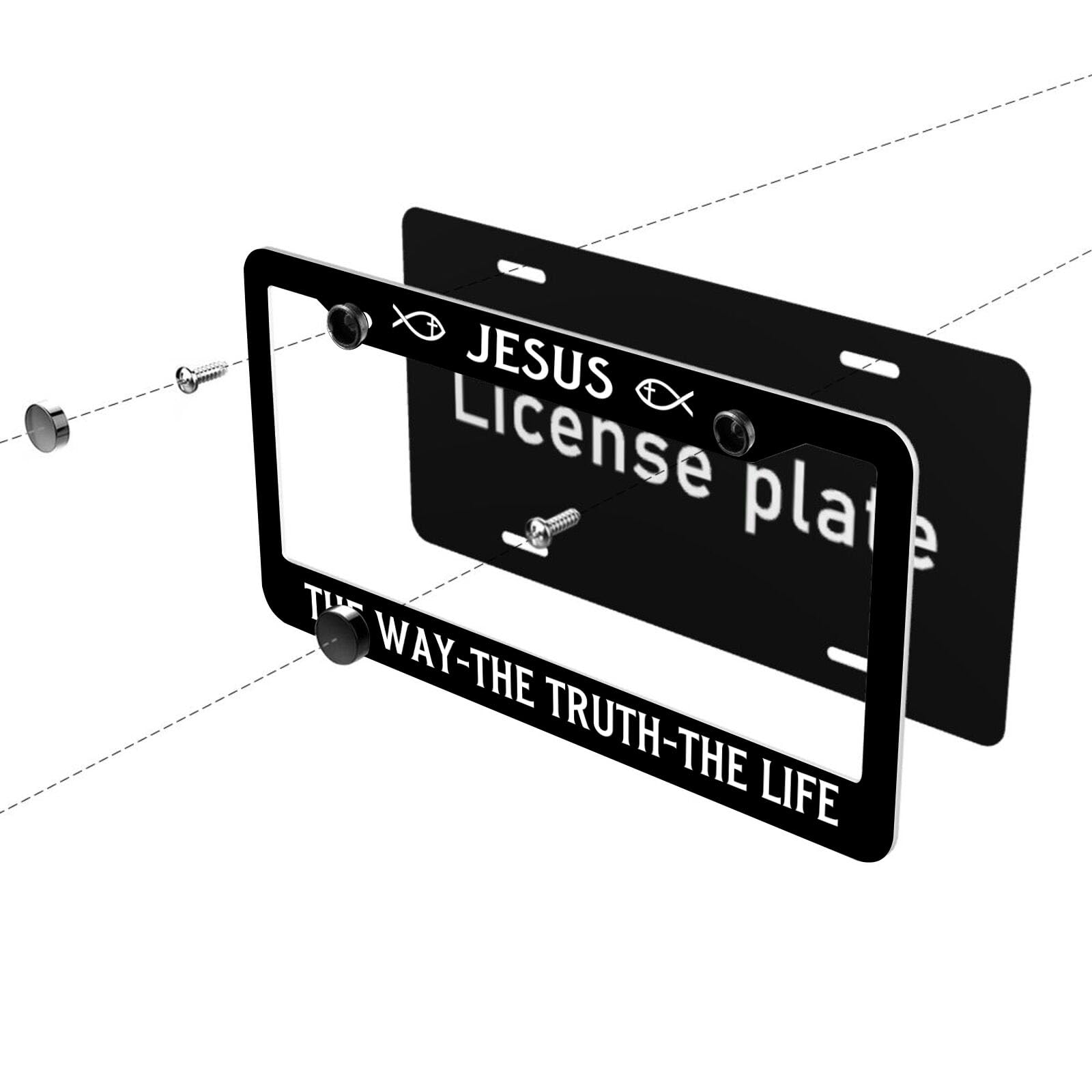GIITSRIZ License Plate Frame - Christian Car Accessories, 'The Way The Truth The Life' Design, 2 Holes for Easy Installation