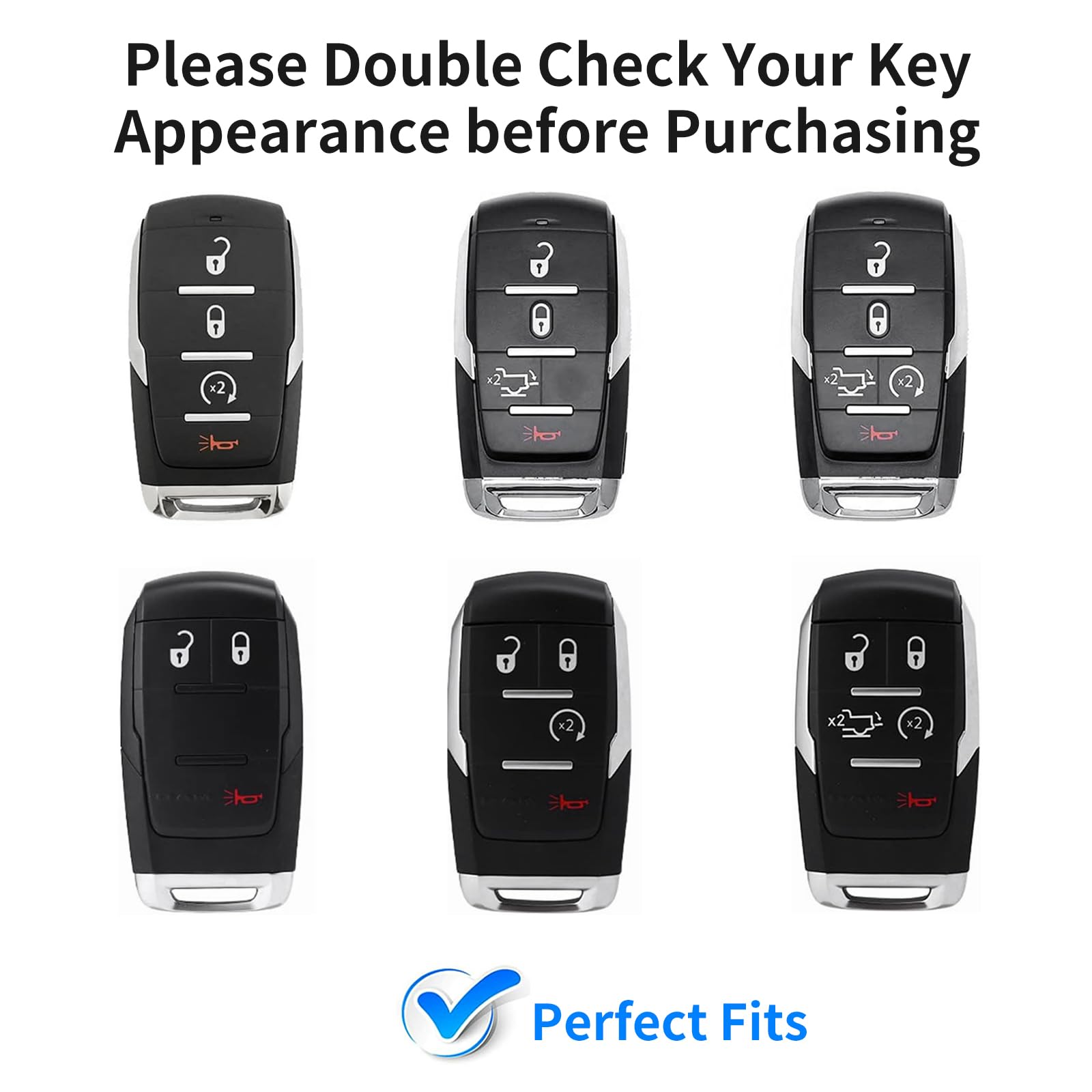 T-carbon Key Fob Cover for Ram 1500/2500/3500, Real Glass Fiber, Silver Black, Compatible with Power Wagon & Tradesman, Keychain Included