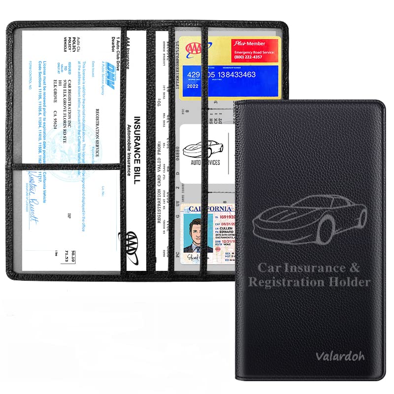 Valardoh Premium Car Document Holder, Vinyl, Black, Model V-QCWJJ-BK001, for Registration & Insurance Cards, Driver License