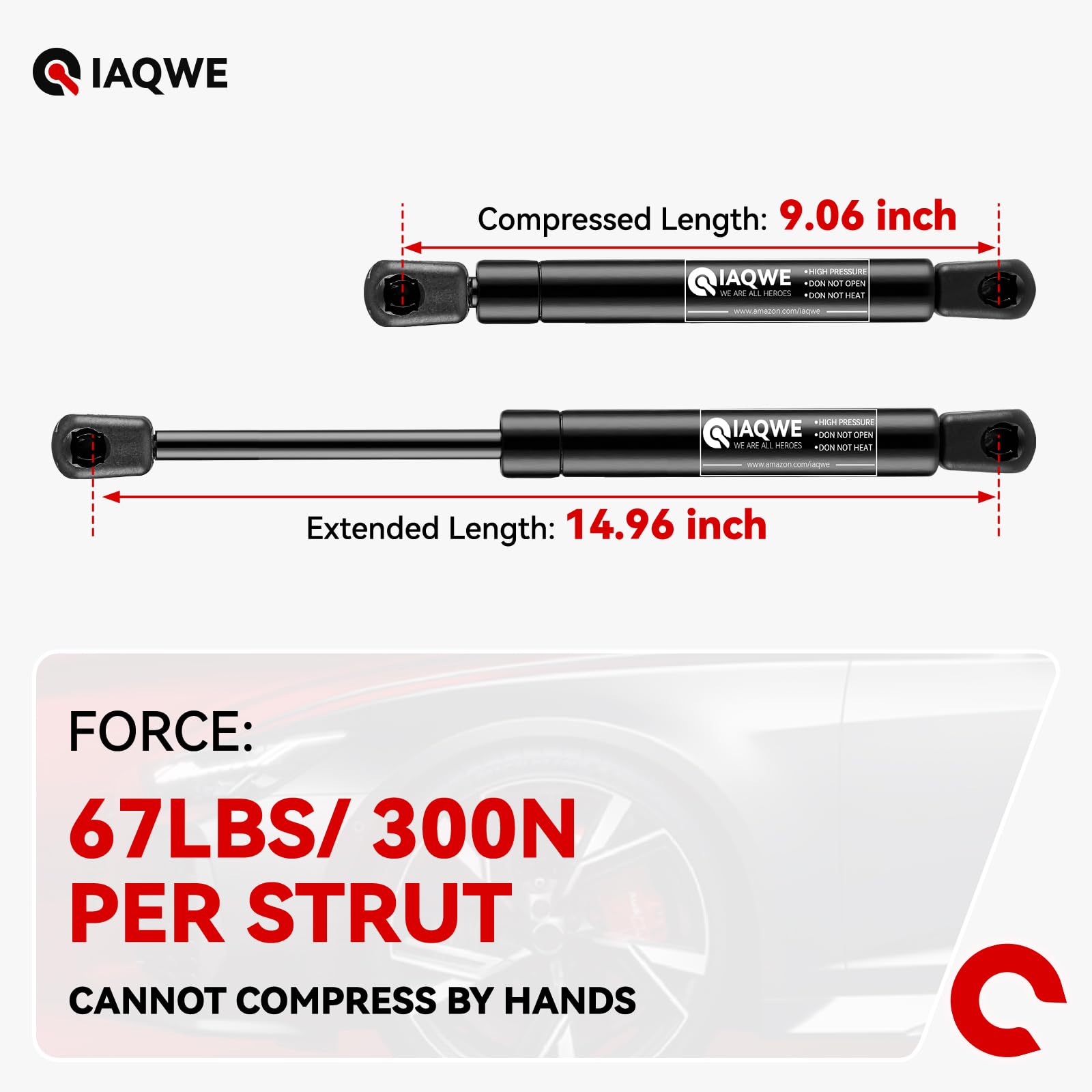 Iaqwe 15Inch 67Lb/300N Gas Struts Shocks Springs 15'' Lift Support For Snugtop Are Leer Truck Camper Shell Topper Rear Cap Windo
