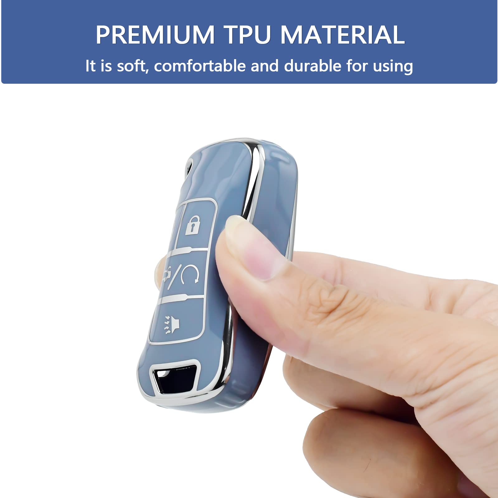 Offcurve For Chevy Key Fob Cover With Keychain, Car Key Case Fit For Chevrolet Chevy Gmc Buick Encore Terrain Malibu Camaro Cruze Impala Equinox Volt Spark Sonic Car Smart Key Accessories, Blue