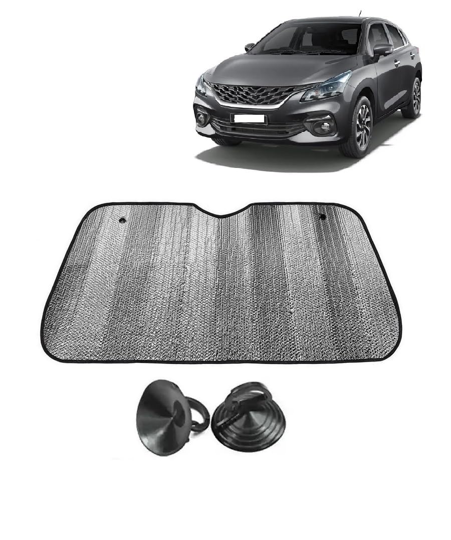 Car Windshield Sun Shade UV Rays Protector Silver Sunshade Solar Reflective suitable for Maruti Suzuki Baleno [2022 to 2024]