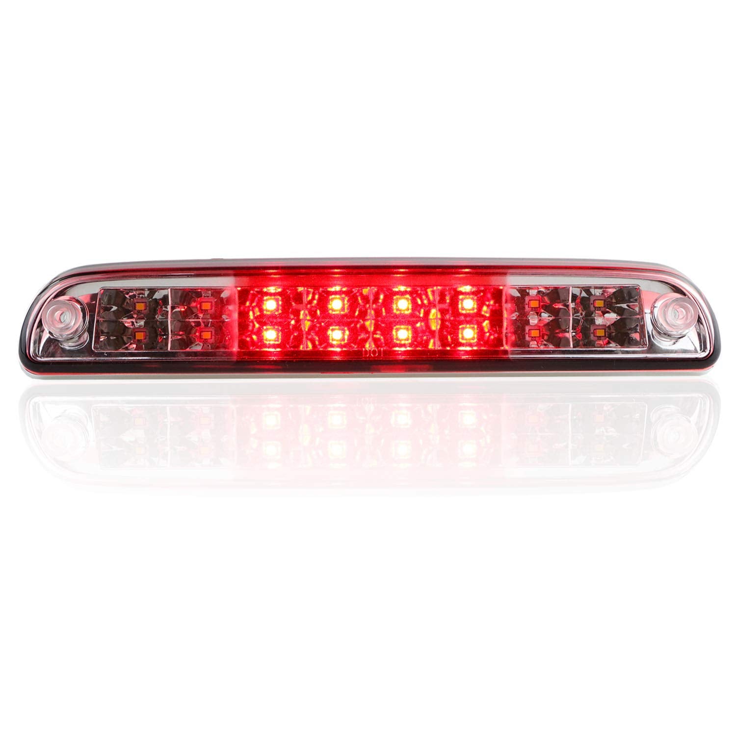 Dibanyou LED 3rd Brake Light for Ford F250/F350/F450/F550, Chrome Housing, Red Lens, Model DY000148, 37x8x6.5 cm