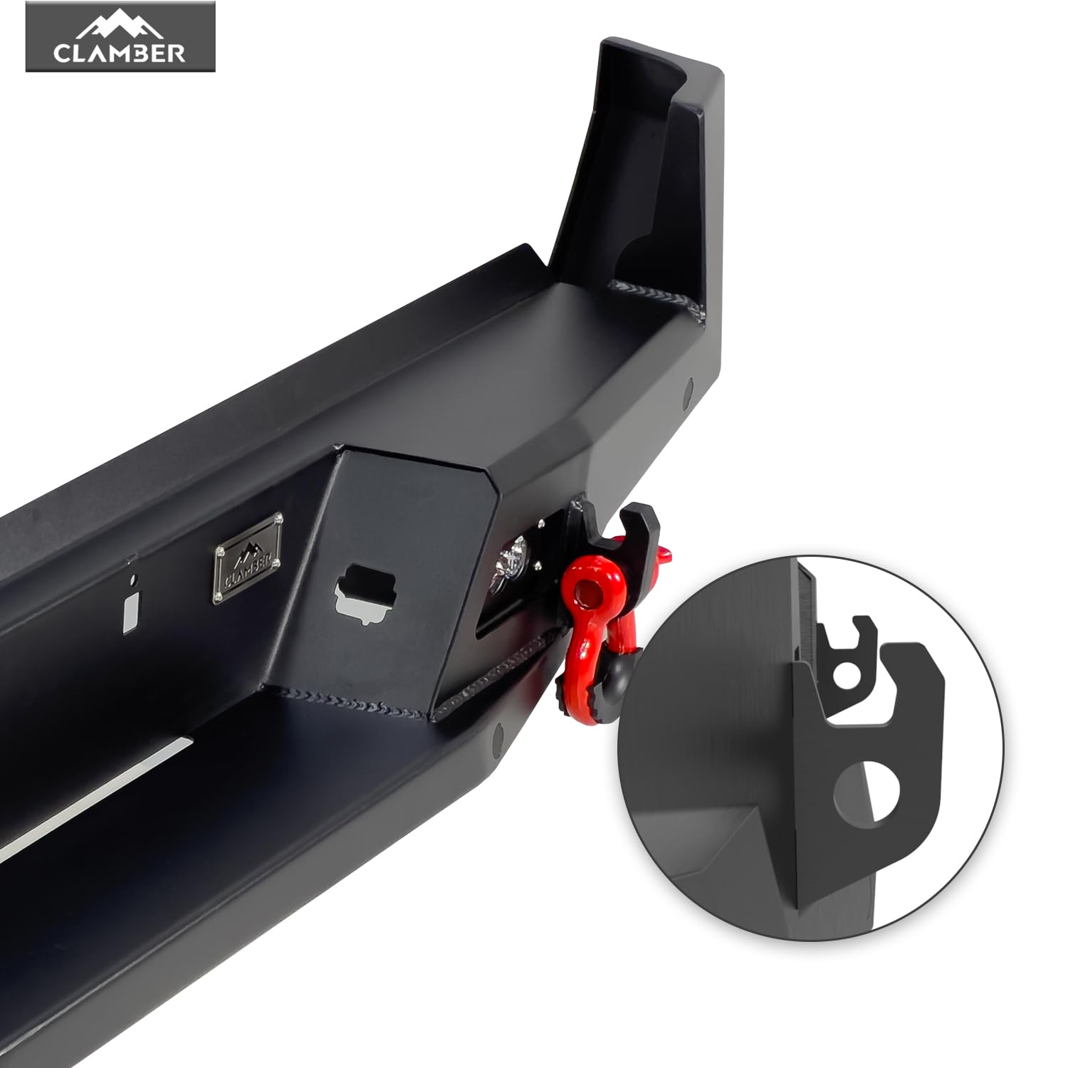 CLAMBER Off-Road Rear Bumper for Toyota Tacoma 3rd Gen 2016-2023, Textured Black, Heavy Duty Carbon Steel, Model CLB-TYTCR036