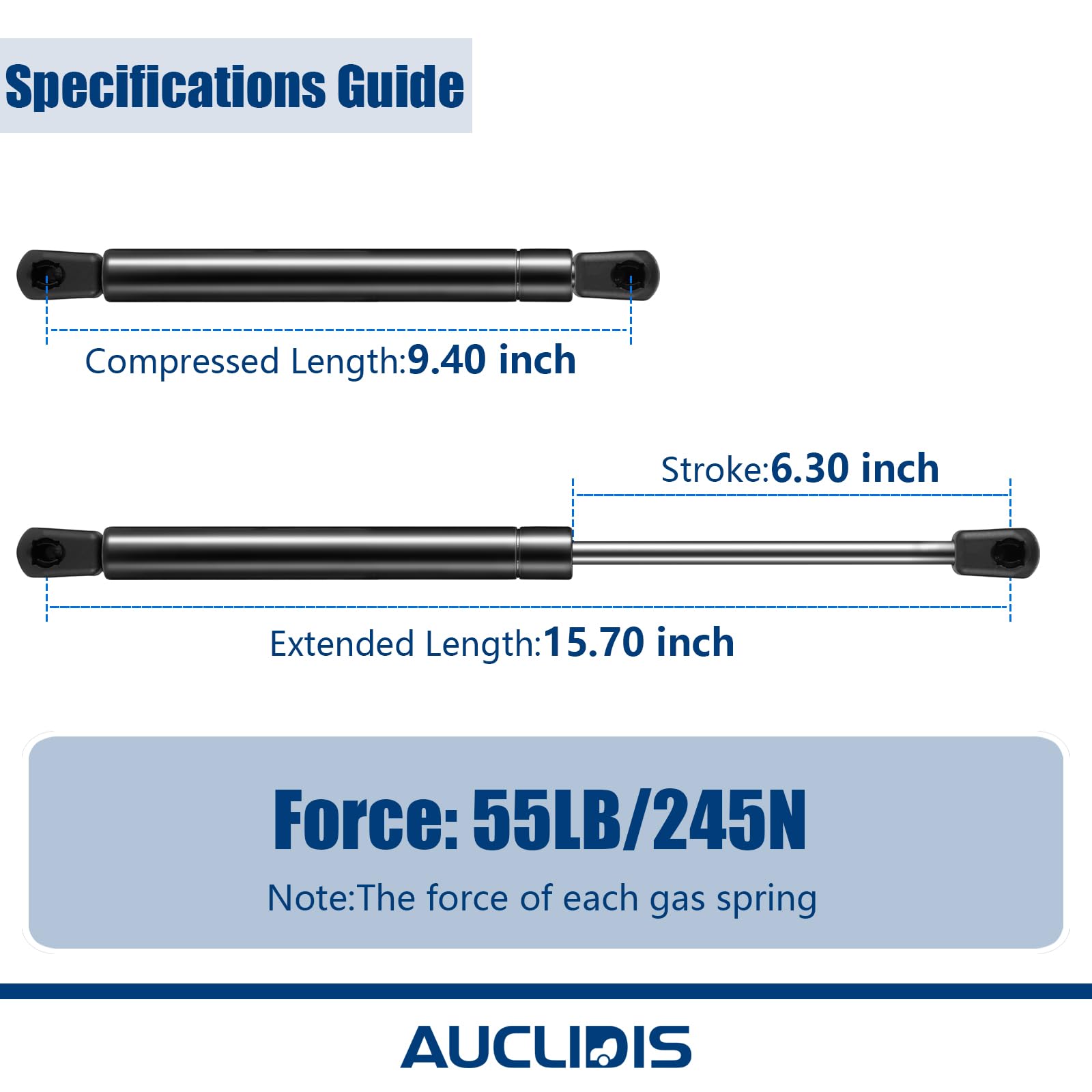 C16-23994 16 Inch 55Lb/245N Gas Strut Shock Lift Support Spring For Leer Camper Shell Truck Topper Cap Canopy Door Window Toolbo