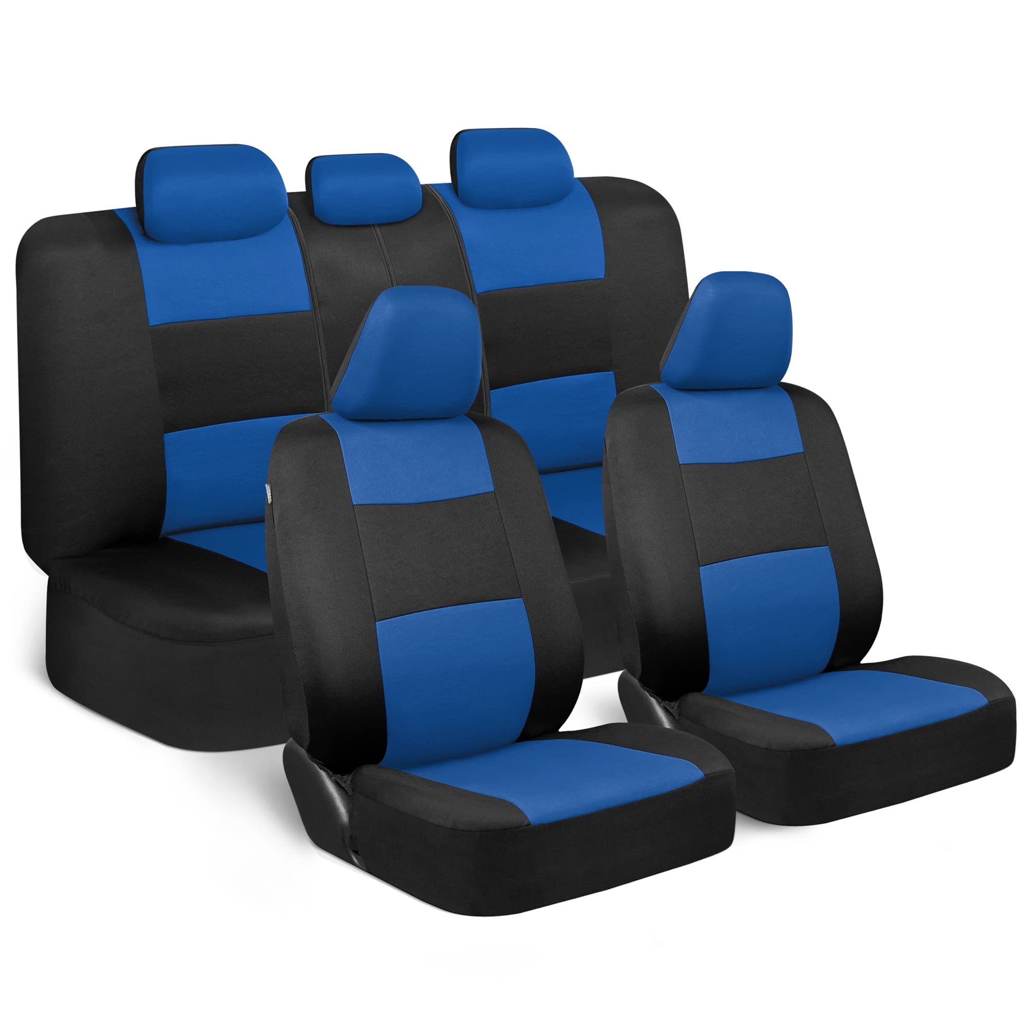 Bdk Polypro Car Seat Covers Full Set In Blue On Black, Front And Rear Split Bench Seat Covers For Cars, Easy To Install Car Seat Cover Set, Car Accessories For Auto Trucks Van Suv - Blue