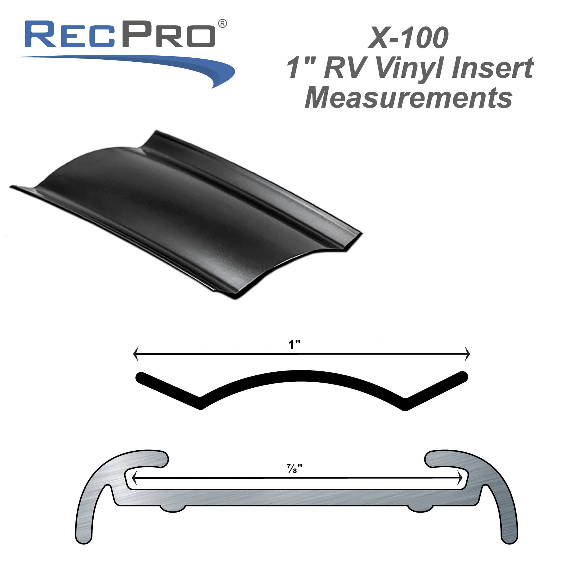 RecPro 1 RV Vinyl Trim Insert | UV Protection | Roof Trim (50', Black)