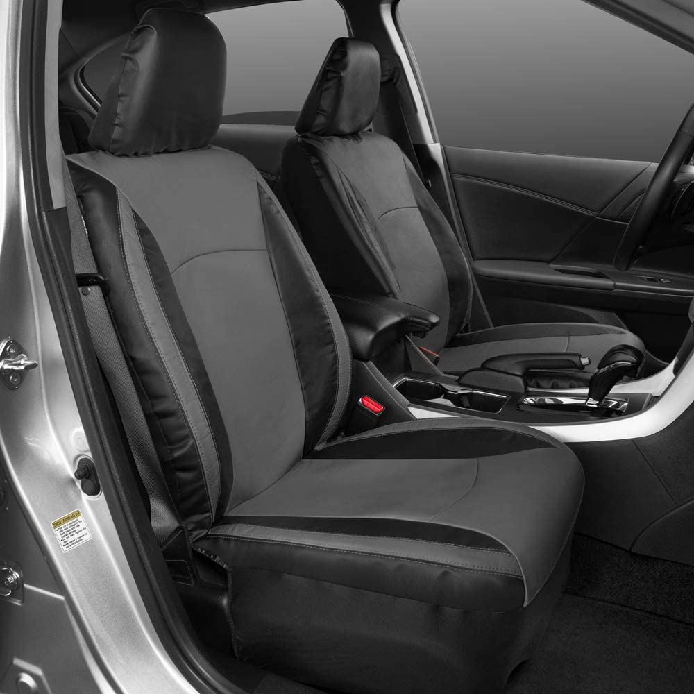 Motor Trend Gray Faux Leather Car Seat Covers For Front Seats - Premium Automotive Bucket Seat Covers, Made For Vehicles With Re