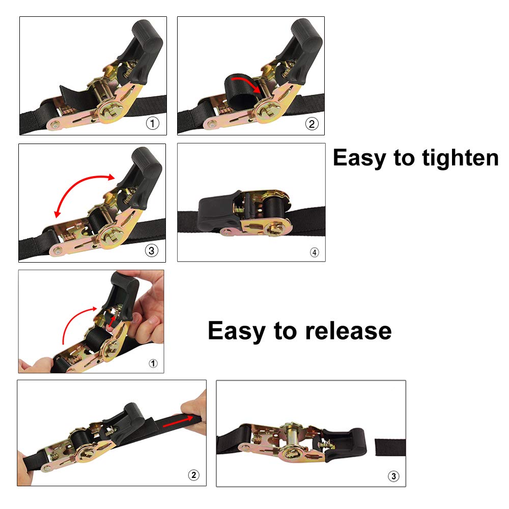 Endless Ratchet Tie Down Straps Heavy Duty Cargo Tie Downs, Durable Nylon Black Strap Down Ratcheting Securing Straps, Track Spring Fittings, Tie-Down Motorcycles, Trailer Loads, Kayak (20Ft - 4Pack)