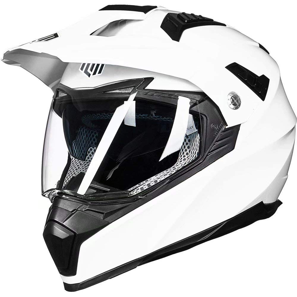 Ilm Off Road Motorcycle Dual Sport Helmet Full Face Sun Visor Dirt Bike Atv Motocross Casco Dot Certified Model 606V(White, Xxl)