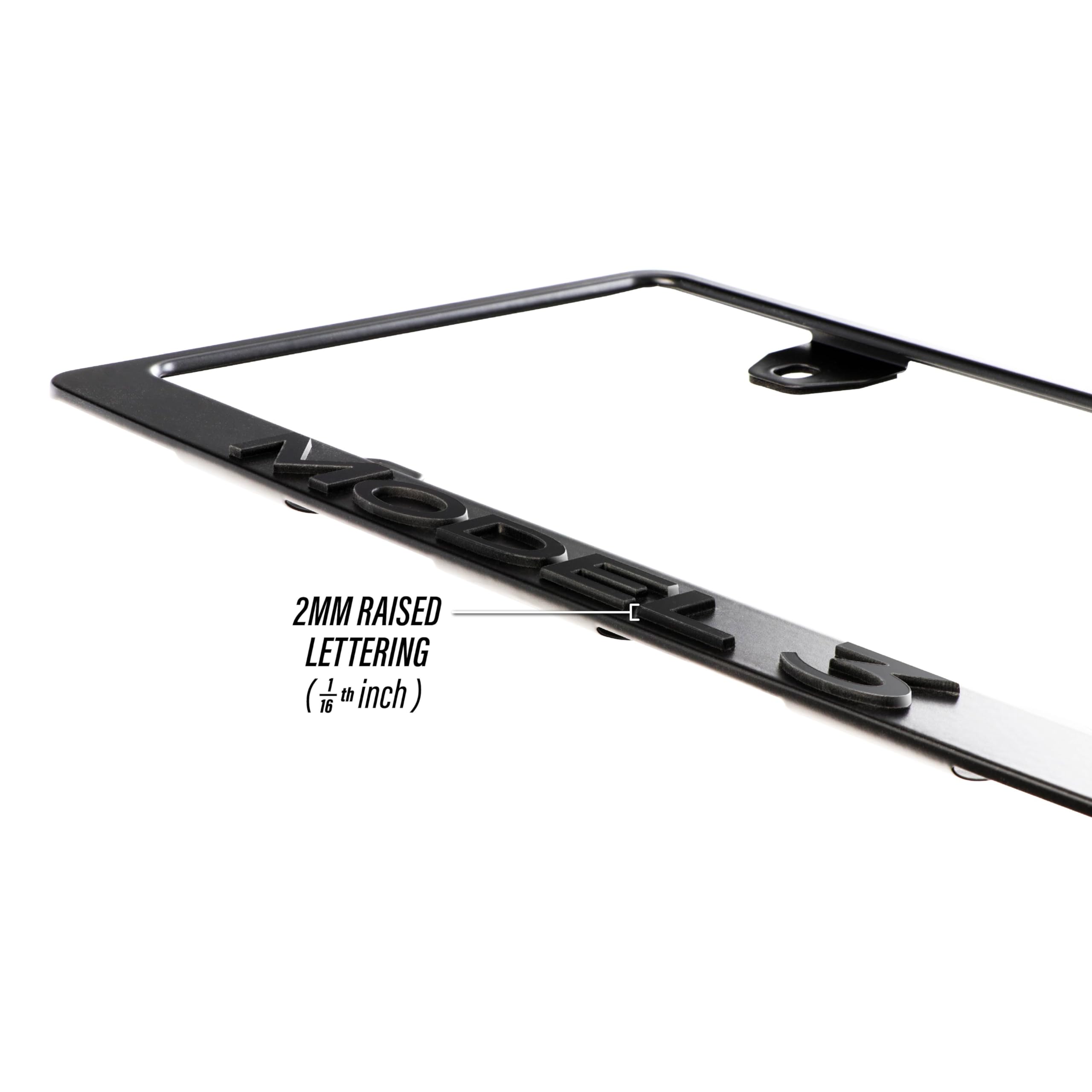 Model 3 License Plate Frame - Stealth Black Powder Coat UV Resistant Rust-Proof Steel Plate Holder - One Piece - Compatible with