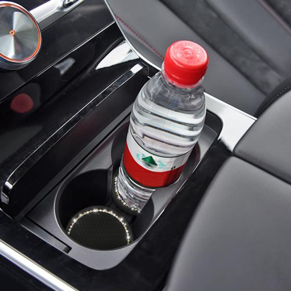 Car Cup Holder Coaster, 2 Pcs Universal Bling Crystal Rhinestone Car Accessories 2.75 Inch Auto Anti Slip Cup Holder Insert Mat Pad Set,Suitable For Most Car Interior (Ab Color)
