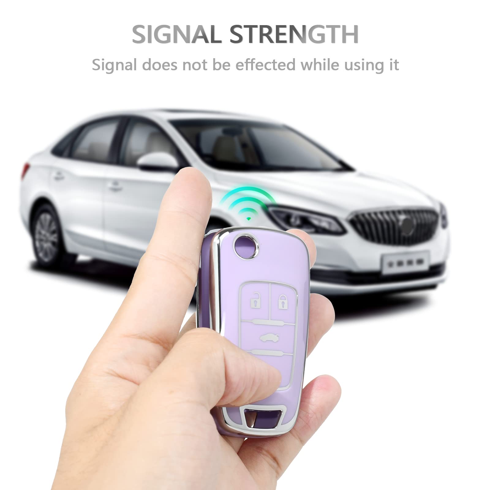 OFFCURVE TPU Key Fob Cover for Chevy Buick, Purple, 4 Buttons, Fits Encore, Camaro, Equinox, Impala, Sonic, Trax, GMC Terrain