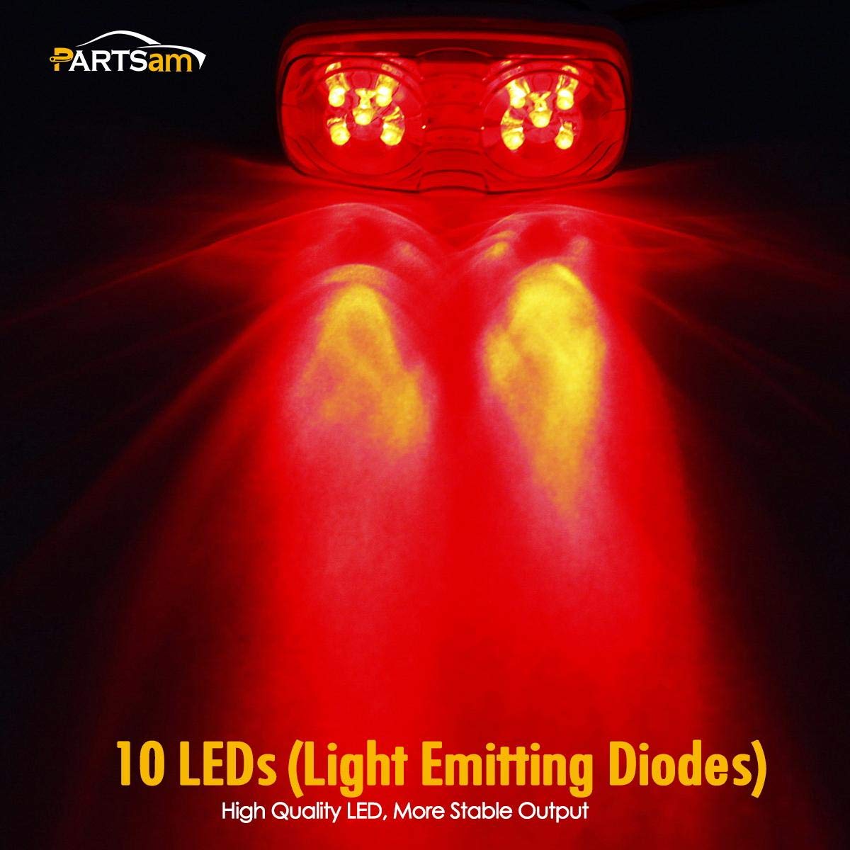 Partsam LED Side Marker Light, Red/Amber Double Bullseye, 4" Rectangular, Smoke Lens, Polycarbonate for Truck, Trailer, RV, Camper