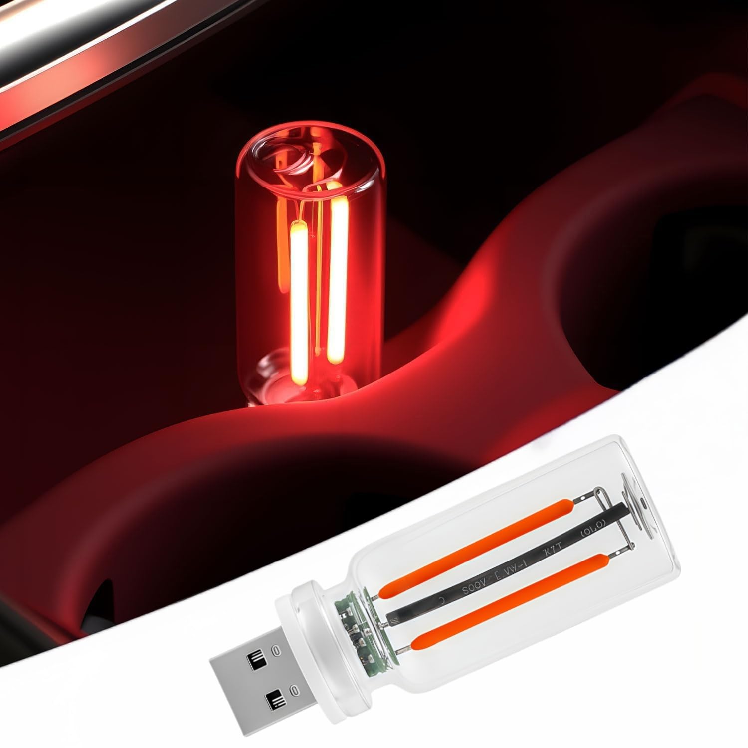 LED Car Interior Light, Touch Control USB Night Lamp, Retro Style Ambient Lighting for Auto, Bedroom, Desk (Red Light)