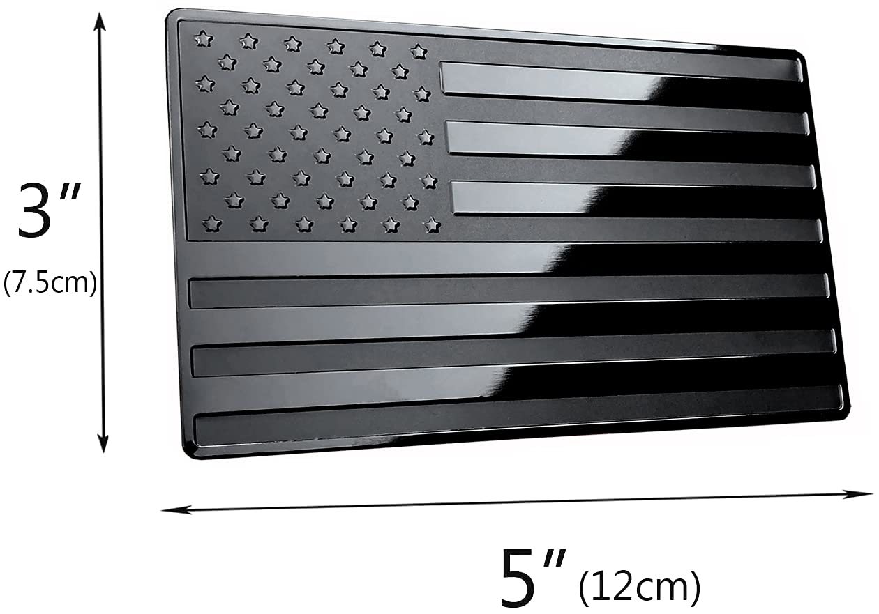 LFPartS Embossed Stainless Steel Metal Flag for Cars & Trucks, Black, 5"x3"