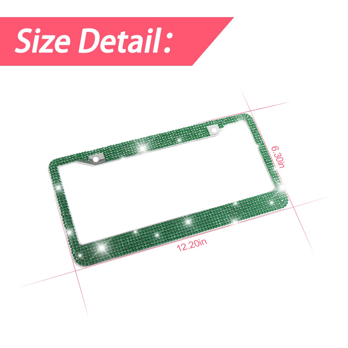 Yalok Bling Car License Plate Frame, Sparkly Rhinestone Stainless Steel License Plate Cover/Holder, Universal For Most Cars, Suvs, Vehicles With Screw Set, Auto Accessories For Women (Dark Green)
