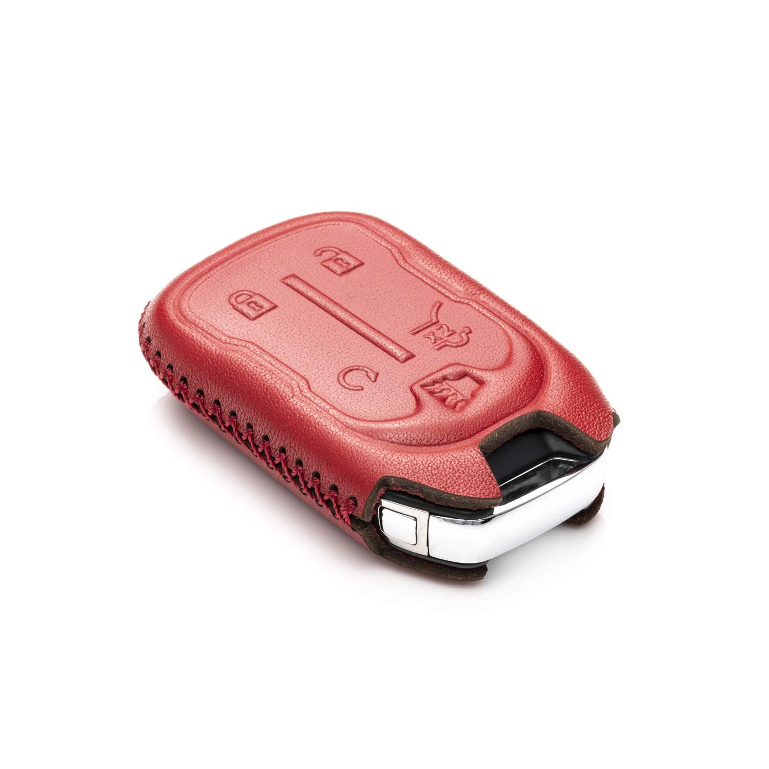 Vitodeco Genuine Leather Smart Key Fob Case With Leather Strap Compatible For Gmc Acadia, Gmc Terrain 2017 - 2023 (5-Button, Red