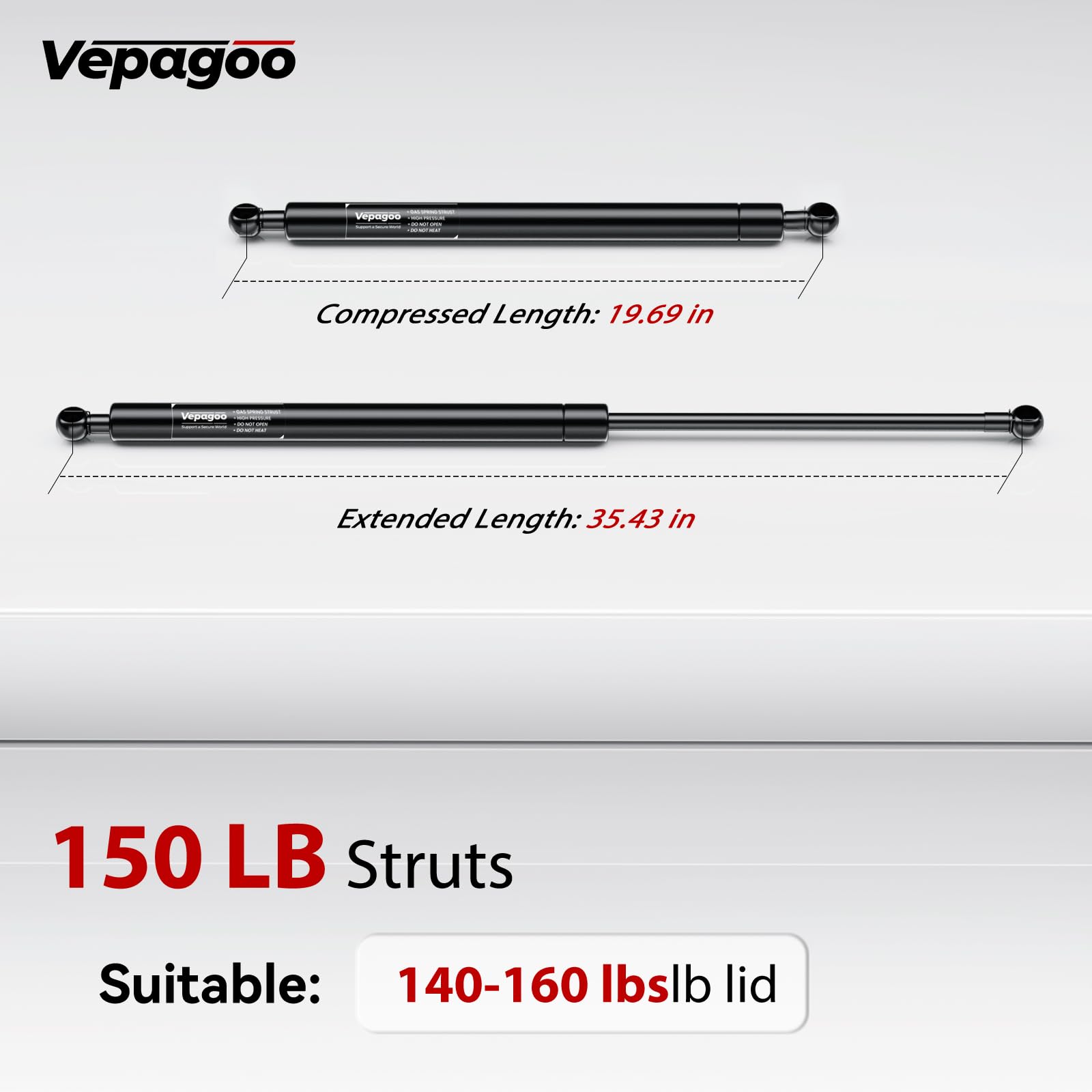 Vepagoo 35 Inch Gas Strut 150Lb/667N Heavy Duty Lid Gas Struts Shock Lift Support Spring For Tonneau Cover Rv Kitchen Door Truck