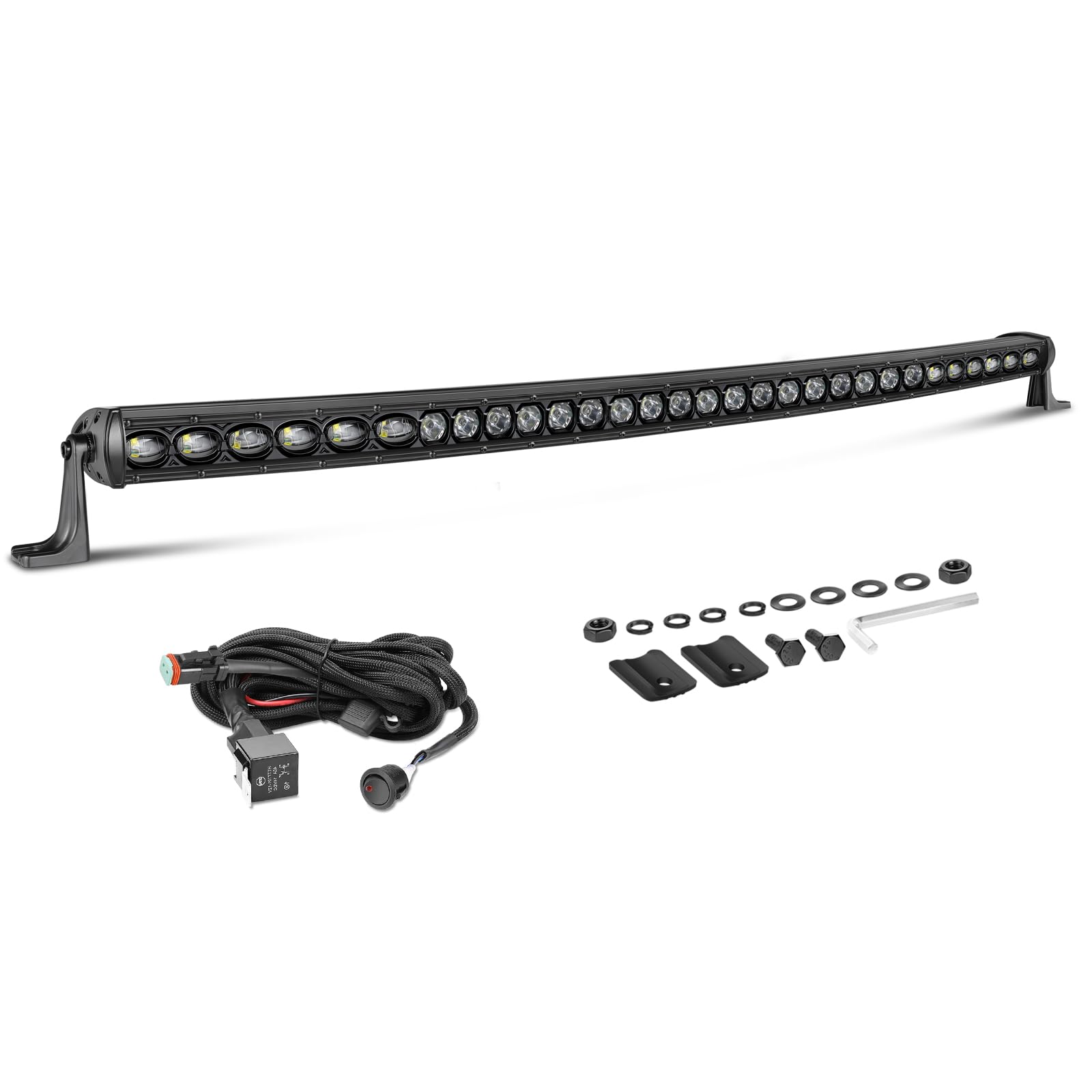 40 Inch Curved Light Bar Kit, AKD Part 210W OSRAM LED Black Series Single Row Light Bar w/Wiring Harness Spot Flood Combo Offroa