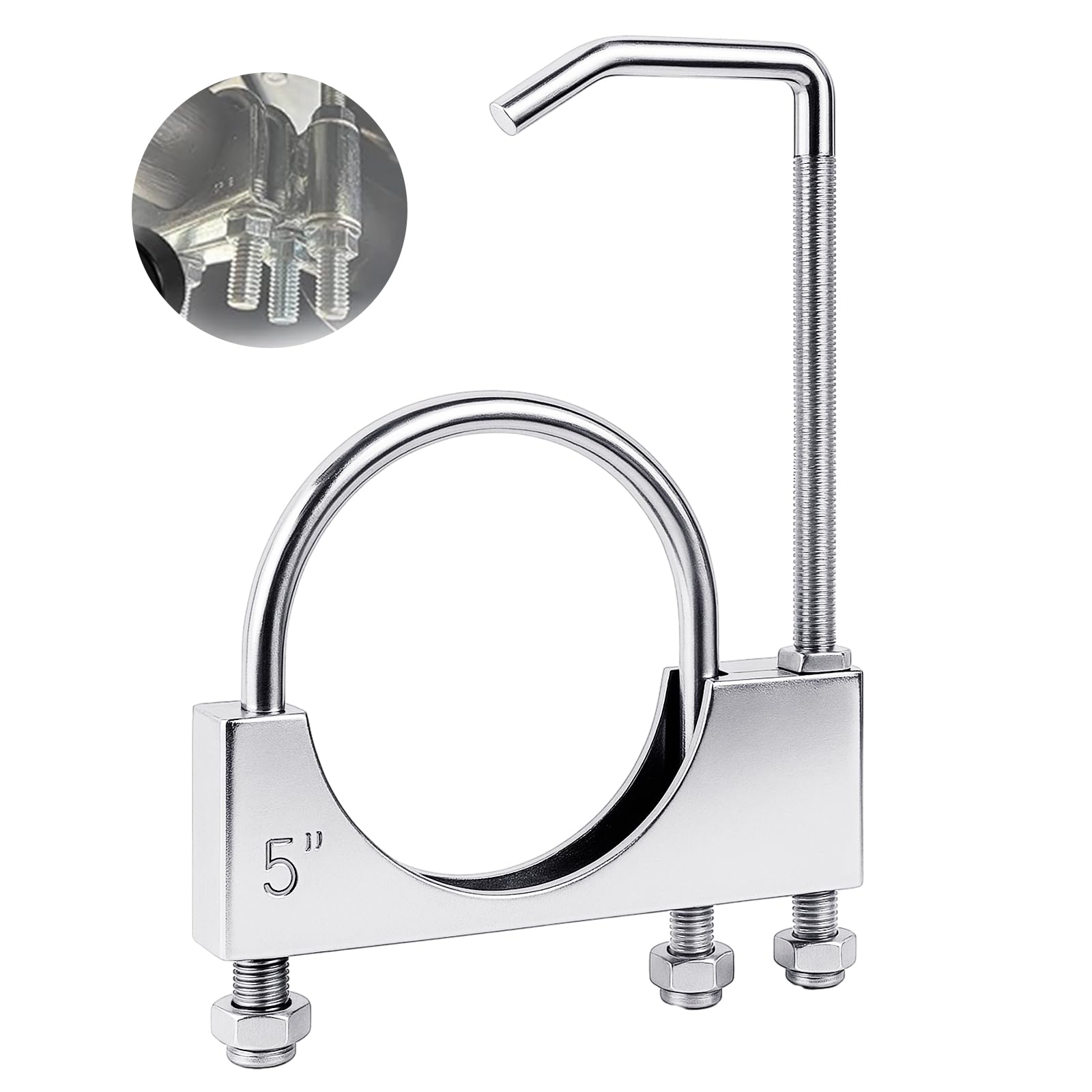 Datanly 1 Pcs 5 Inch Universal Exhaust Clamp with Hanger, Made of Heavy-Duty Clamp with Rear Muffler Hanger Exhaust Pipe for Car