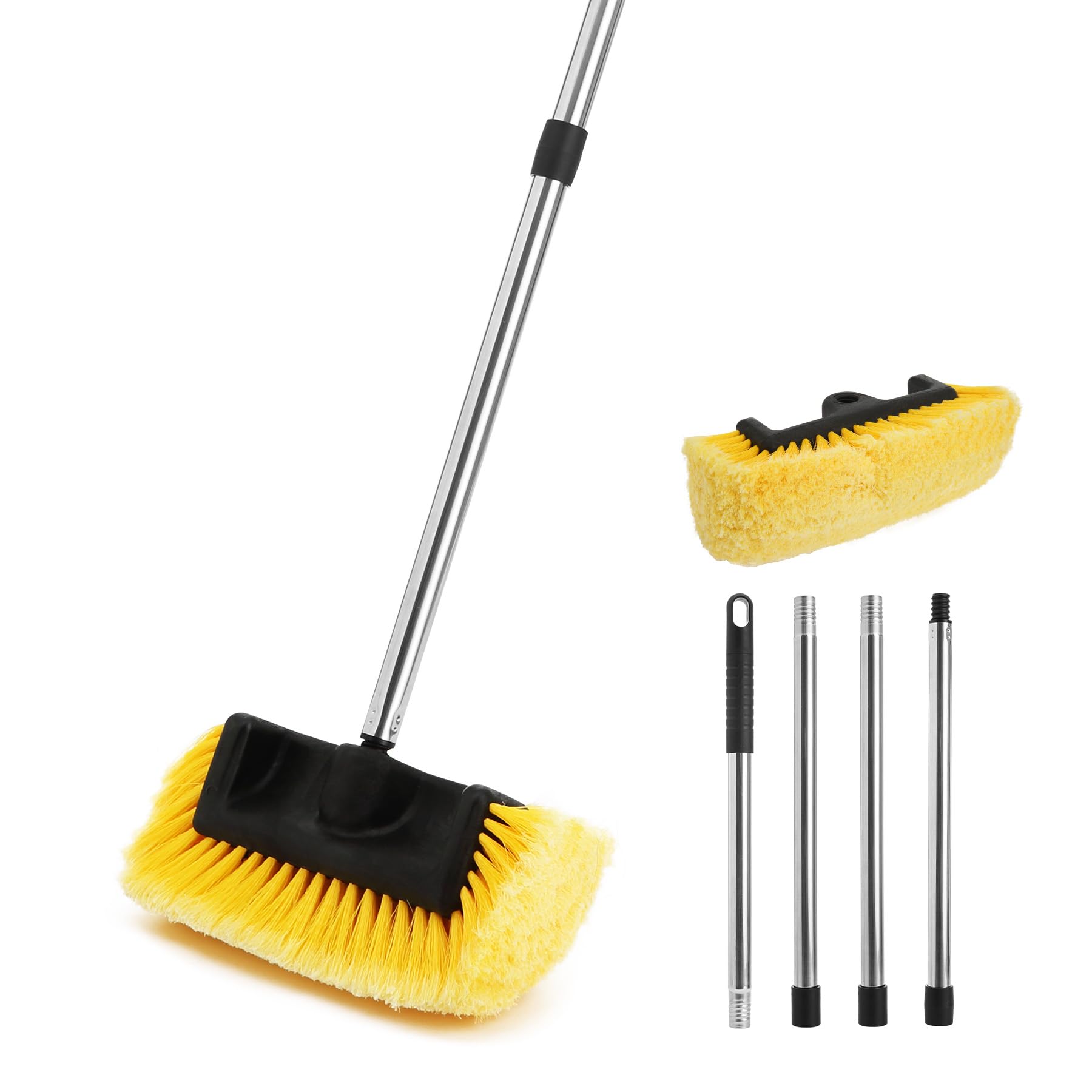 Yocada Five-Sided Car Wash Brush with 61 Long Handle No Scratch 12 Soft Bristle Brush Car Wash Cleaning Mop for Car SUV RV Truck