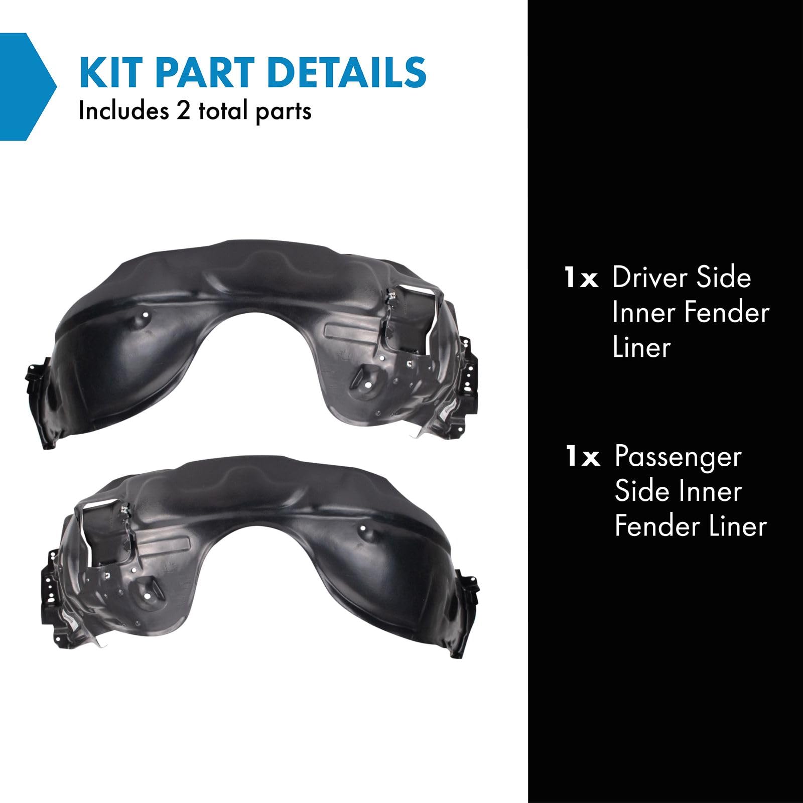 Trq Inner Fender Liner Set Compatible With 2010-2012 Lexus Es350 Lx1248114 Lx1249114