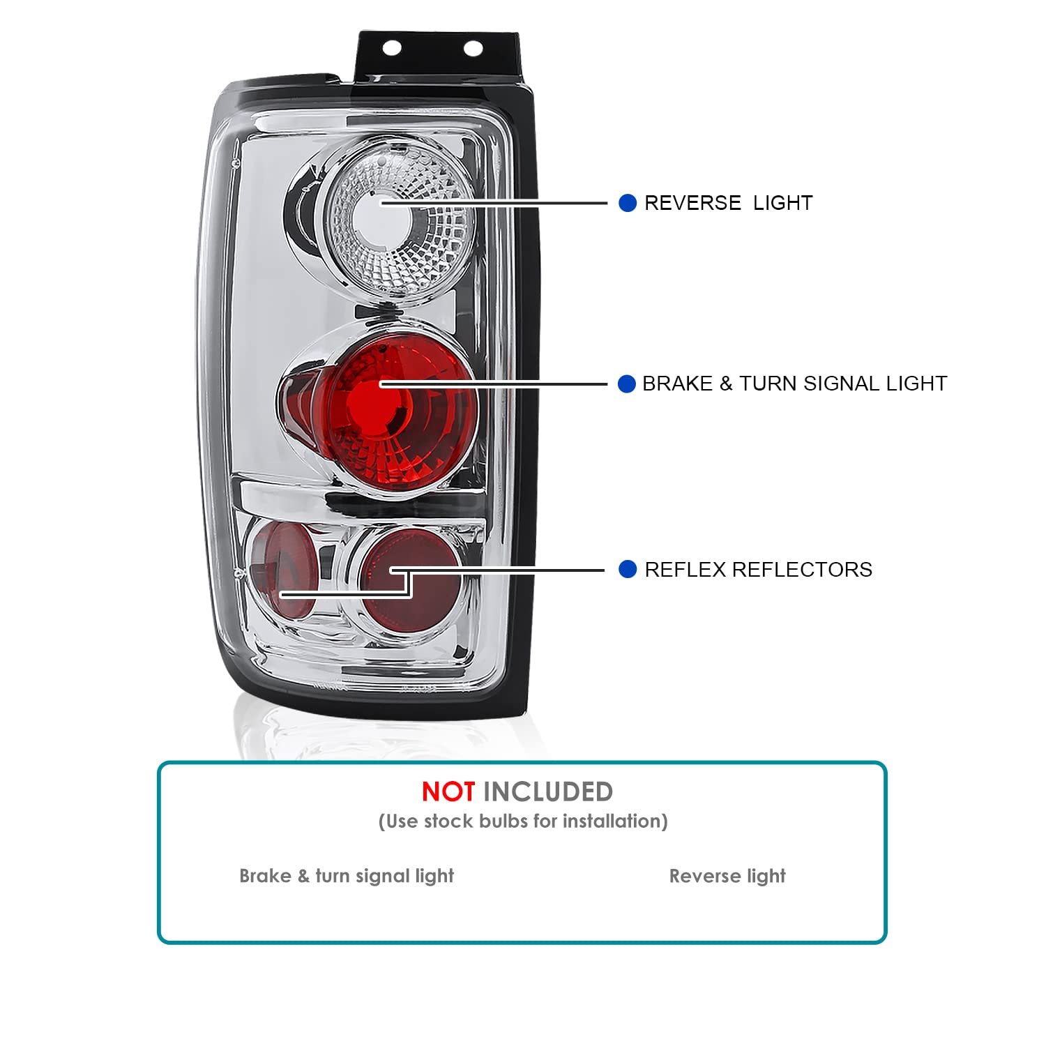 Spec-D Tuning Chrome Housing Clear Lens Tail Lights Compatible With 1997-2002 Ford Expedition, Left + Right Pair Assembly