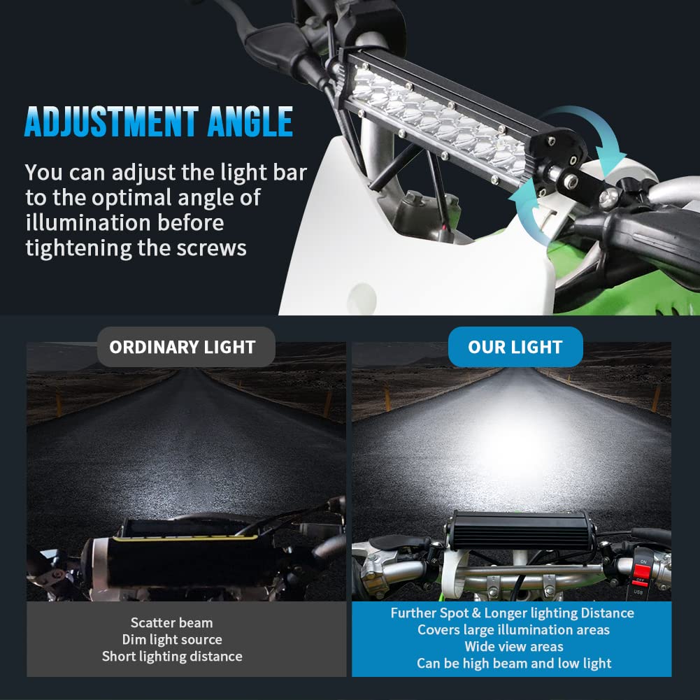 AUTOVIC Light Bar Kit for Motorcycle, USB Charger Switch, Aluminum, Compatible with Honda CRF110 KLX110 TTR110 YZ250F, Plug and Play