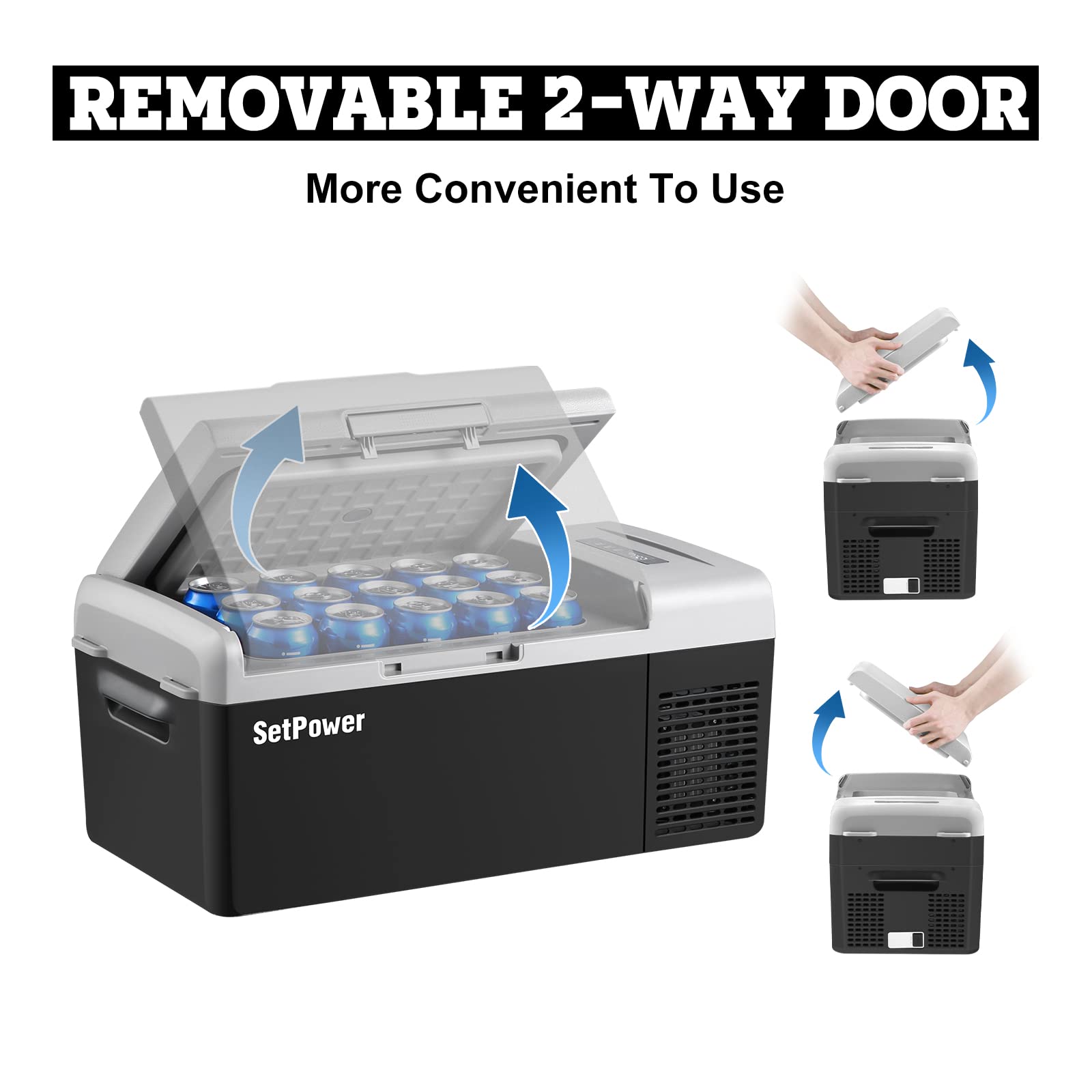 Setpower FC15 Portable Refrigerator 15L, -4℉ to 68℉, 12V Car Cooler, Black, Ideal for RV, Camping, Travel