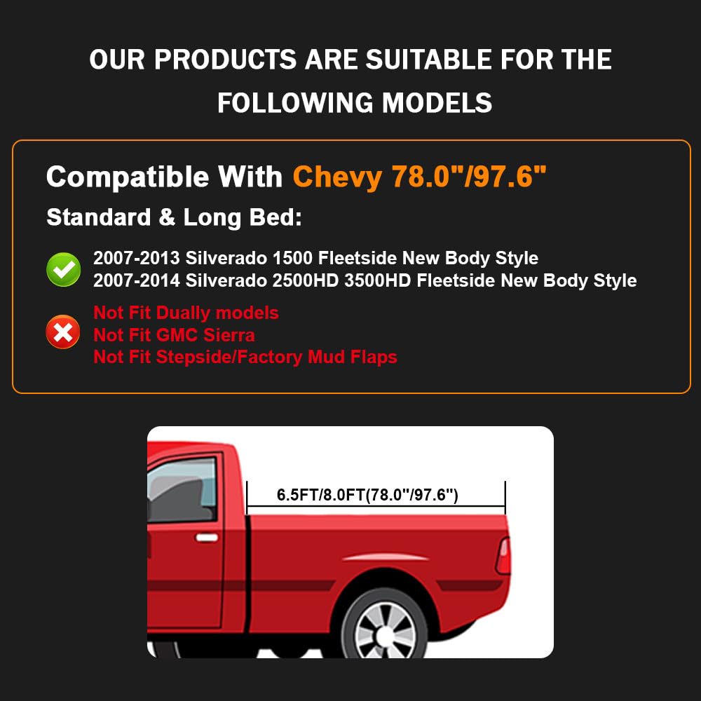G-PLUS 4PCS Fender Flares for Chevy Silverado 1500/2500/3500, 78"/97.6" Long Bed, Polypropylene, 2007-2014