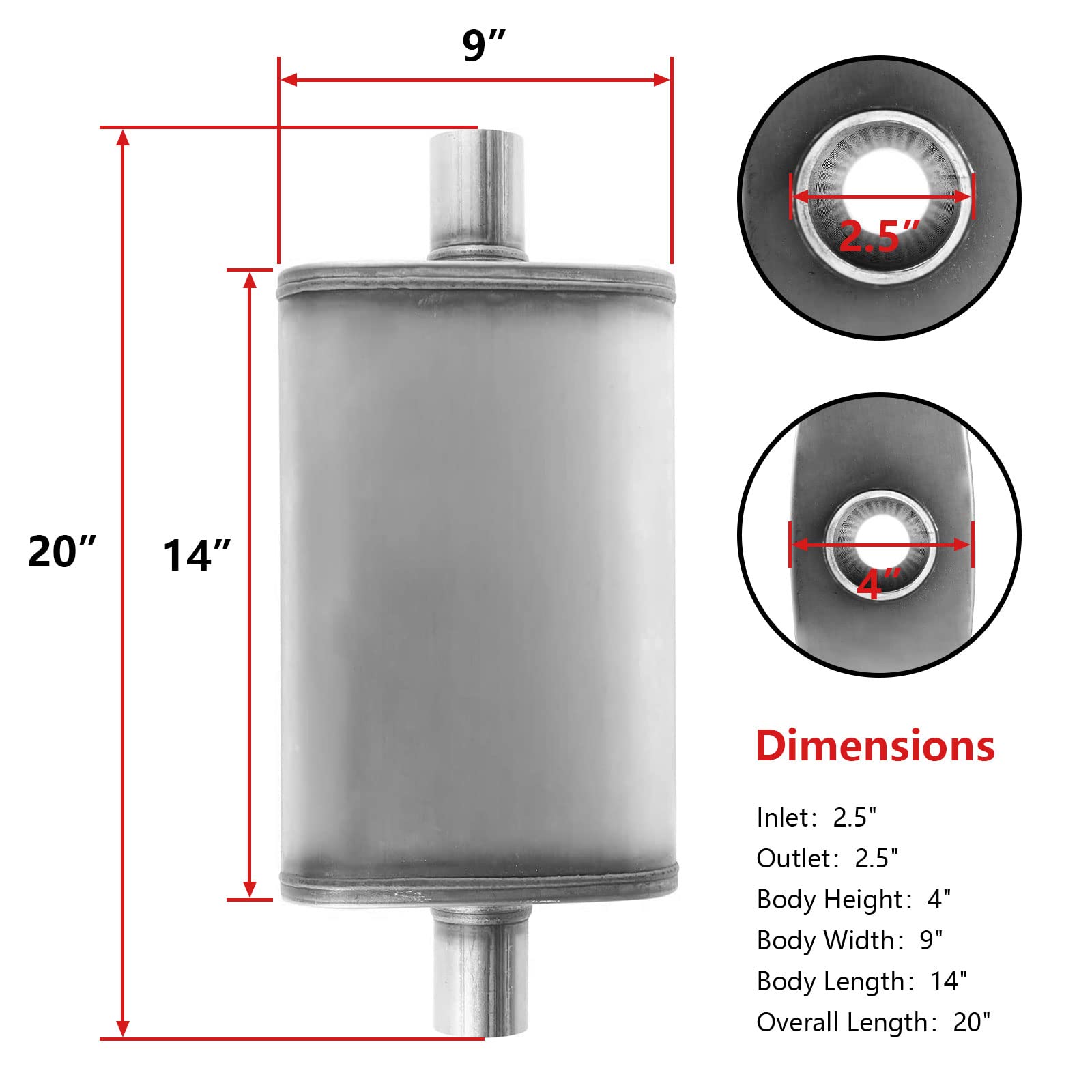 2.5 Inch Inlet/Outlet Exhaust Muffler, Straight-Through Performance Muffler Resonator With Universal Stainless Steel For Cars, T