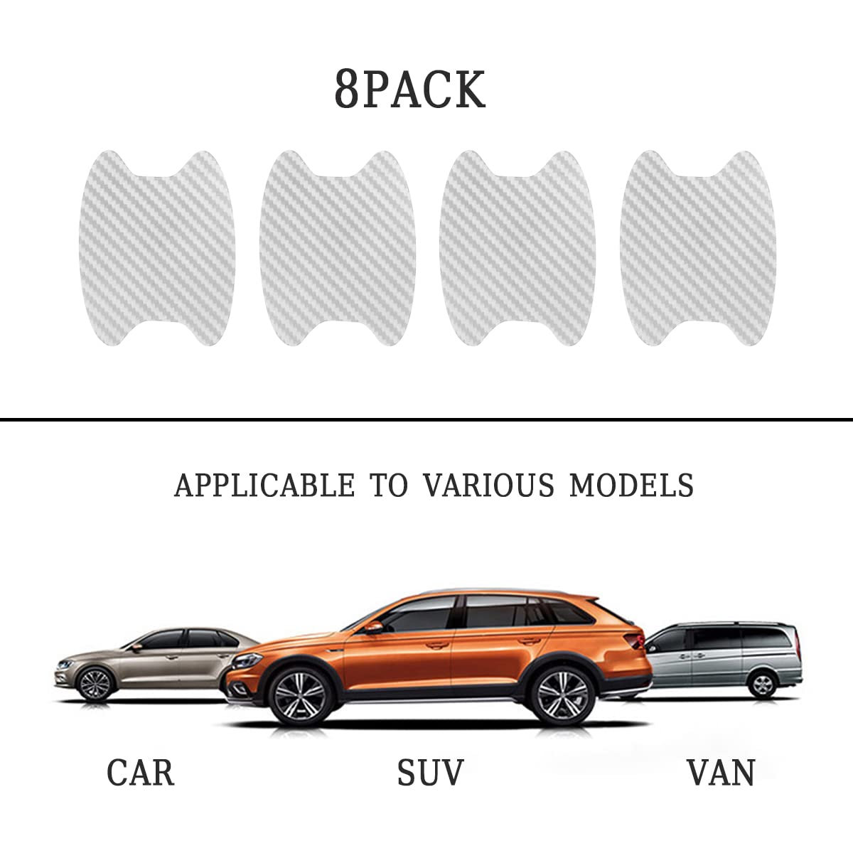 8Pcs Car Door Handle Sticker, Carbon Fiber Anti-Scratches Car Door Cup Protector, Non-Marking Auto Door Handle Protective Film, Self-Adhesive Door Side Paint Protector For All Cars (Silver/8 Pcs)
