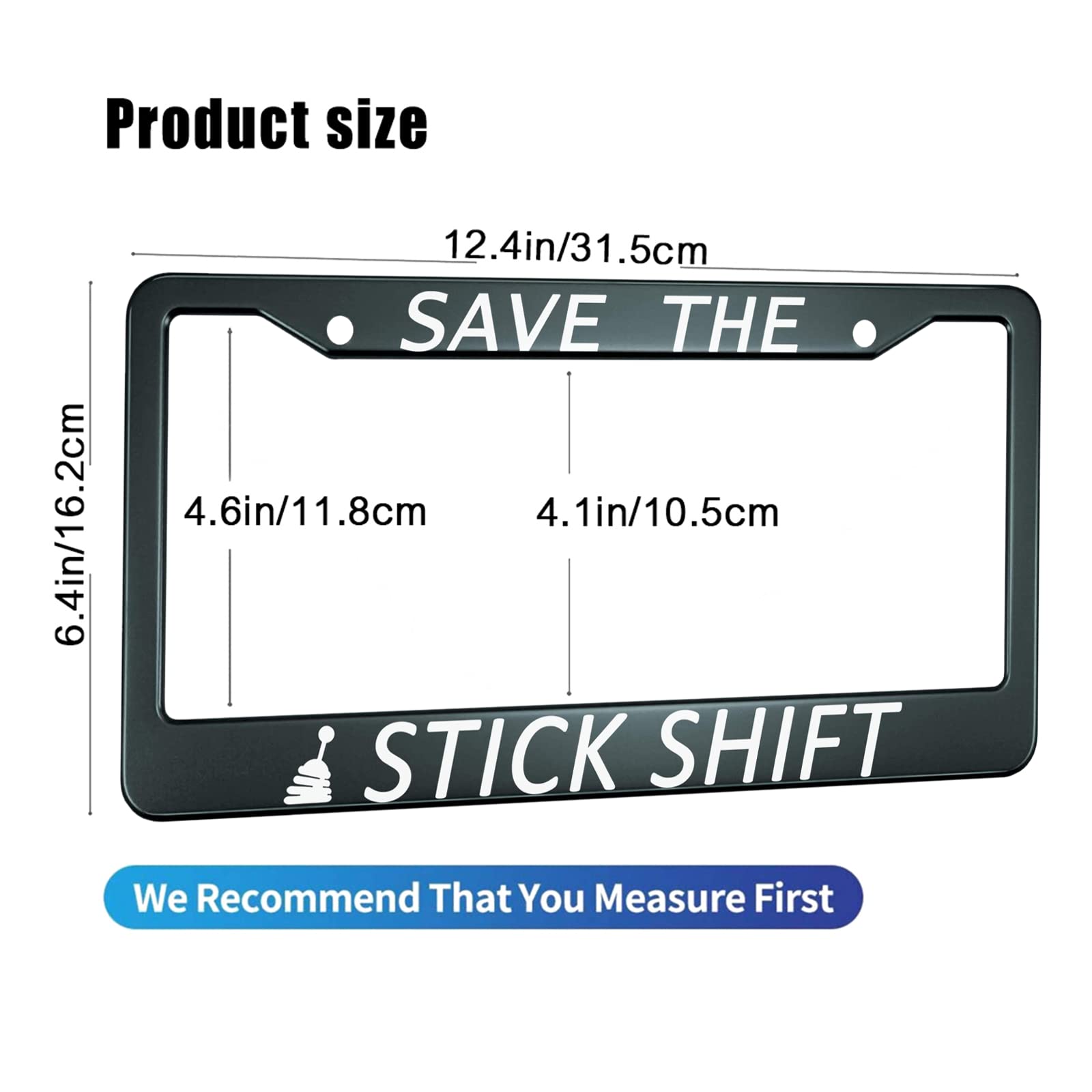 HOSNYE Save The Stick Shift License Plate Frame Black 2 Pcs Metal Cute Licenses Plates Frames Licenses Plate Covers Car Tag Fram
