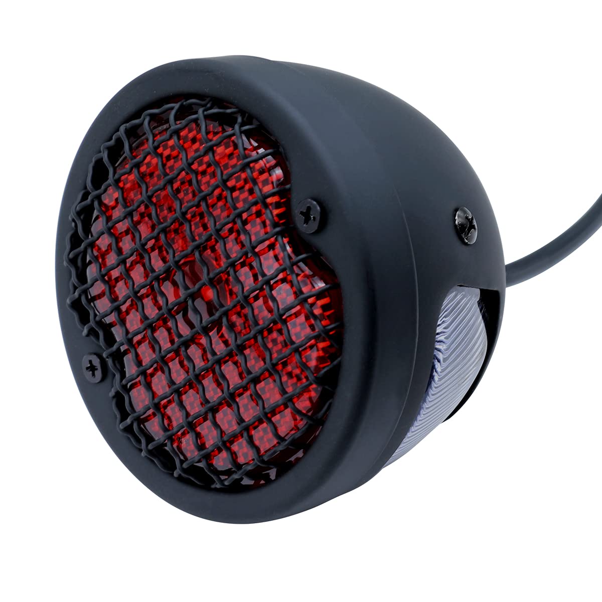 FATECIM Round Motorcycle LED Tail Light Rear Brake Stop Light Red Lens Grille Ribbed Integrated License Plate Lamp for Harley Sp