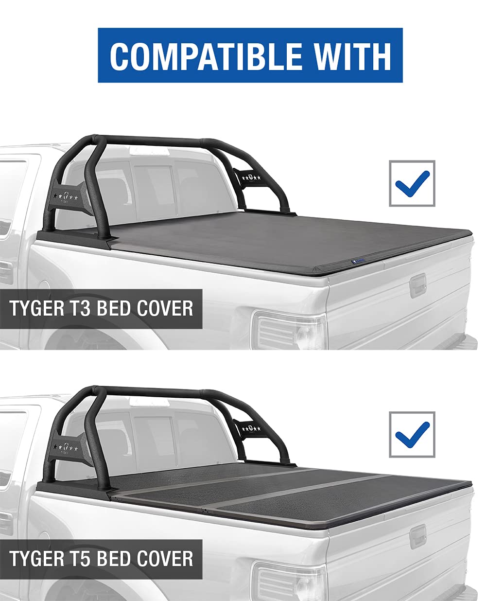 Tyger Auto Sport Bar for 1999-2023 Ford F-250/F-350 Super Duty, TG-SB7F88468, Textured Black, Carbon Steel, Light Mount