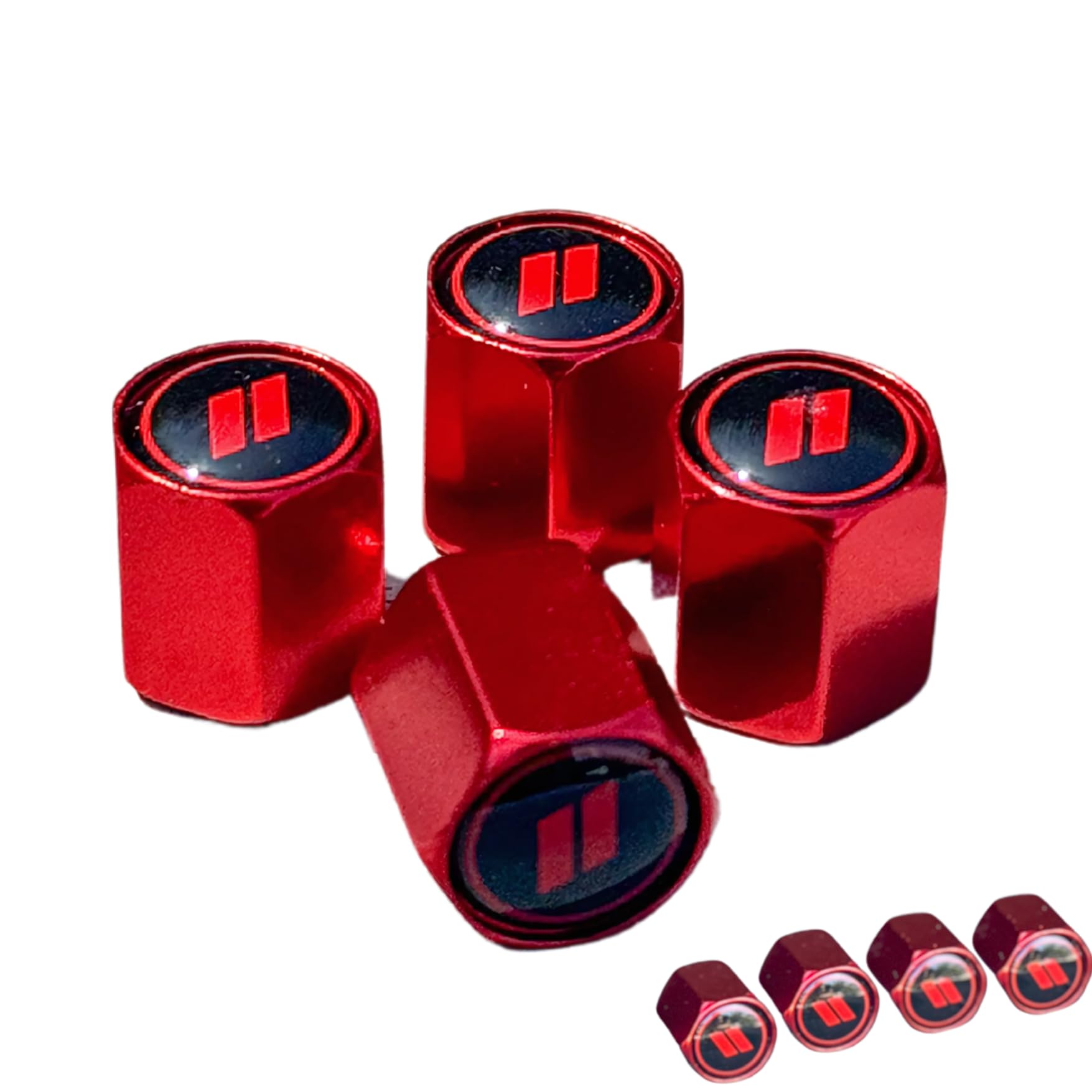 Tactilian Red Tire Valve Stem Caps For Dodge Tire Valve 4 Pack | Leakproof Aluminum Tire Valve Caps With Rubber O-Ring Compatibl