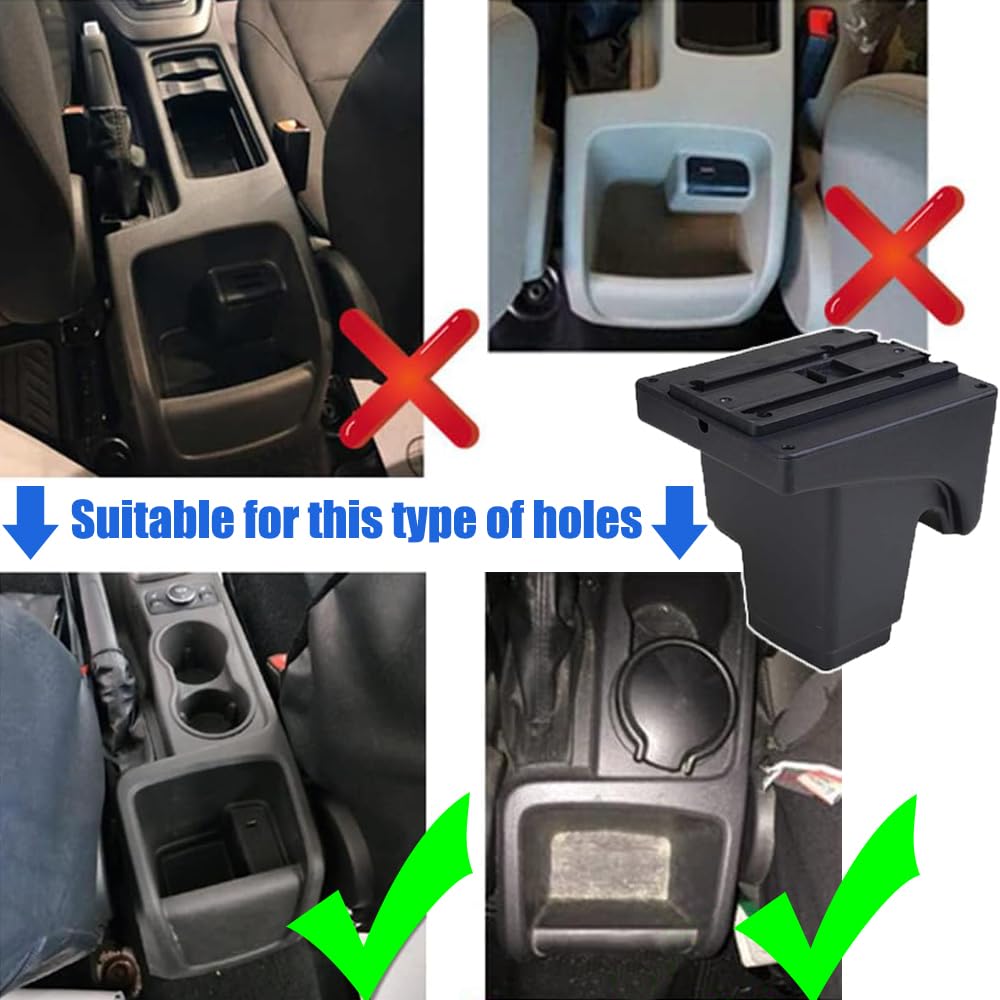 YJYWZH Car Armrest Box for Ford Focus MK3 2012-2018, Double-Layer Leather Storage, Black Thread, with Cup Holder