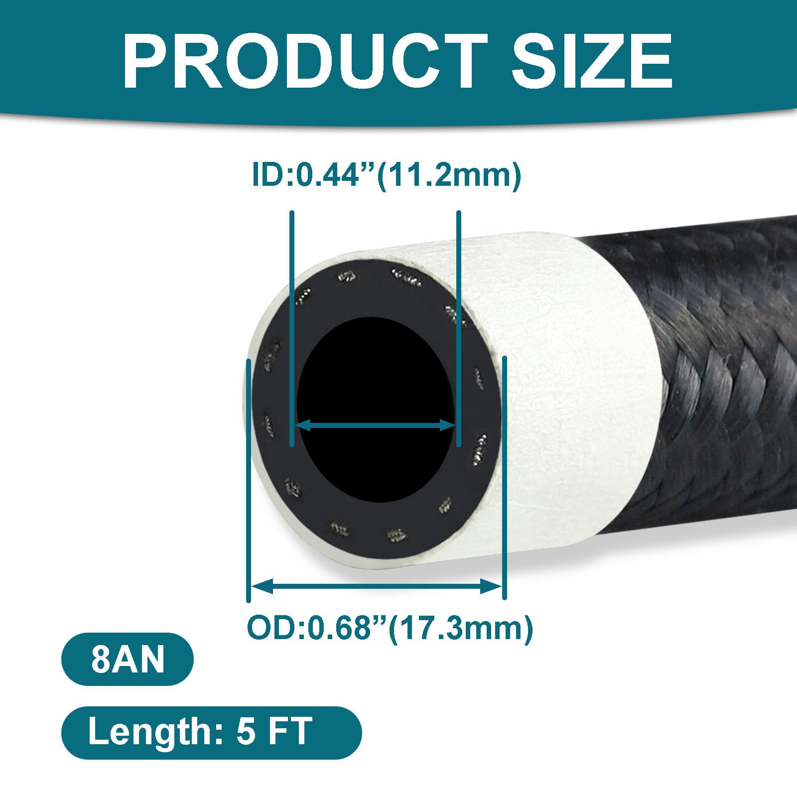 VWTNI 8AN Fuel Line, 8AN CPE Fuel Hose, 5FT Transmission/Oil Cooler Lines, Nylon Braided Fuel Line Hose.