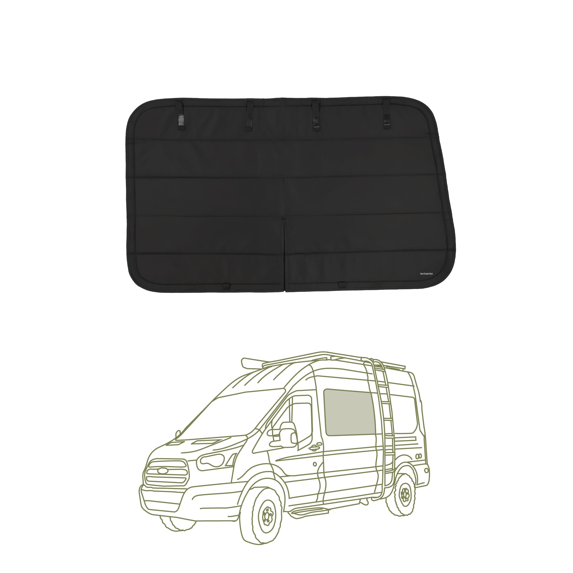 VanEssential Insulated Stealth Blackout Window Cover Designed for Ford Transit High/Medium Roof Crew Window - Black
