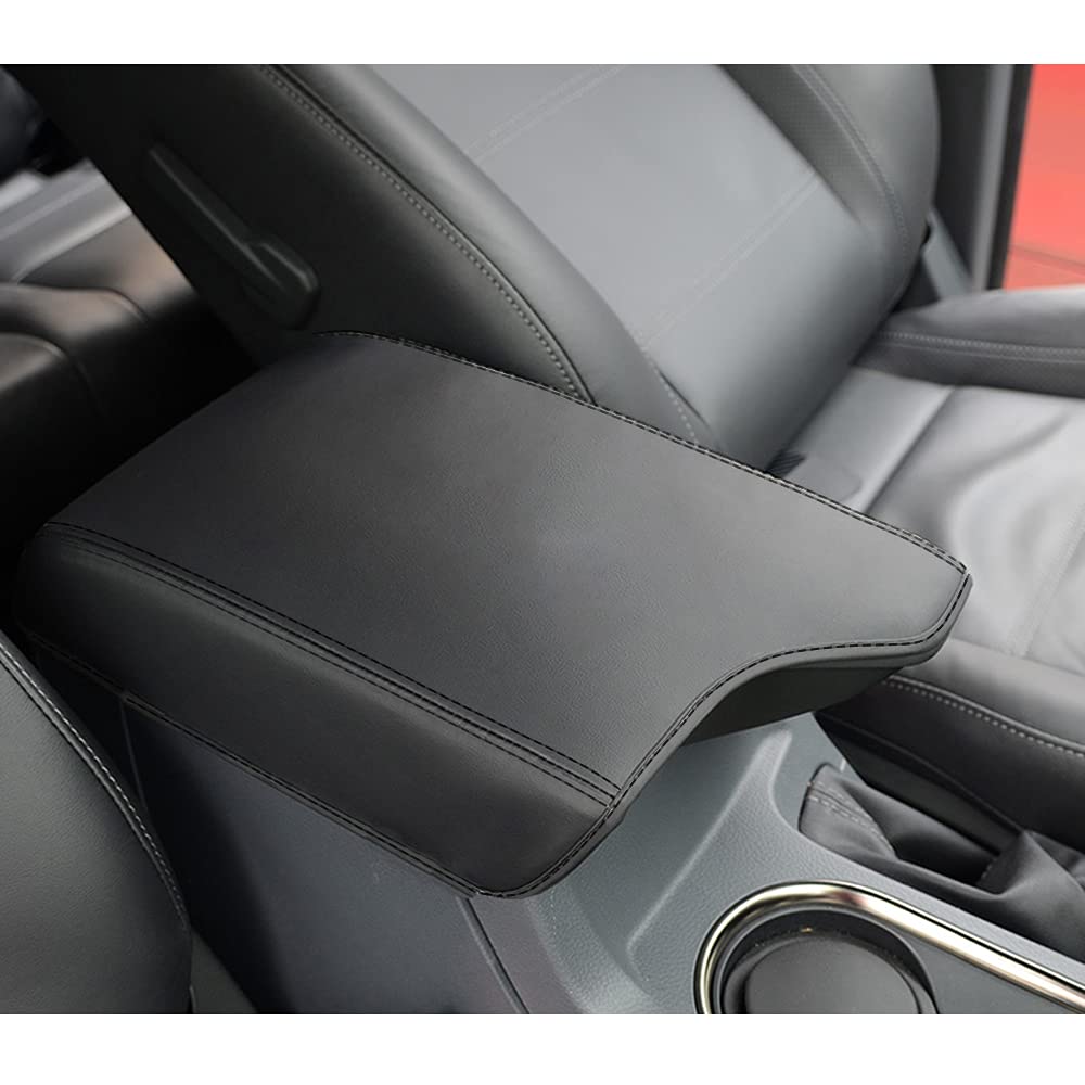 Intget Center Console Armrest Cover For Ford Ranger Accessories 2019 2020 2021 2022 2023 Interior Leather Middle Console Dog Seat Cover Arm Rest Box Lid Protector(Black Stitches)