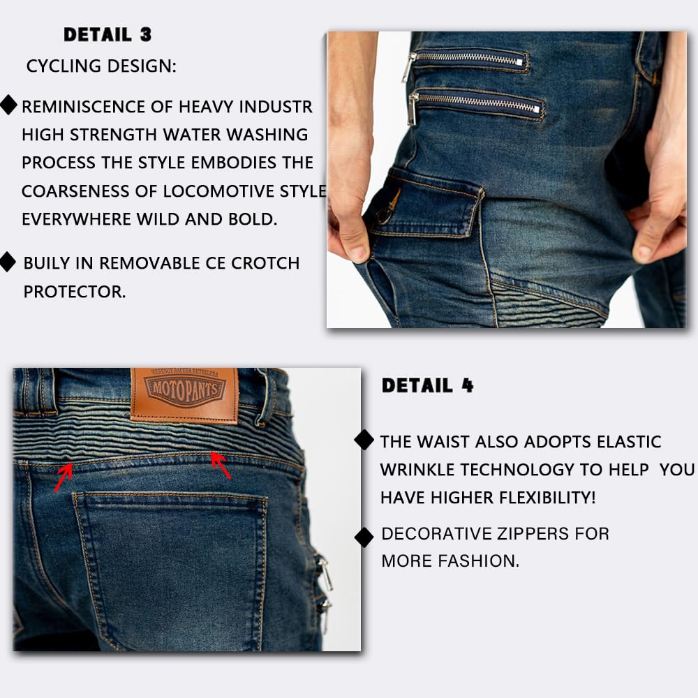 Lomeng Motorcycle Riding Pants Motorbike Motocross Cycling Jeans Safety Ce Knee Hip Removable Armored All Seasons For Men Blue 3